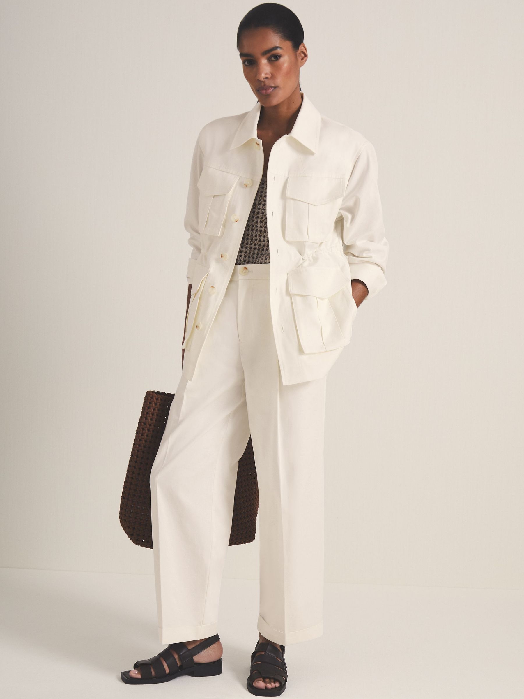 Reiss | Les 100 Ciels Wide Leg Trousers in White (F18221) | US$245