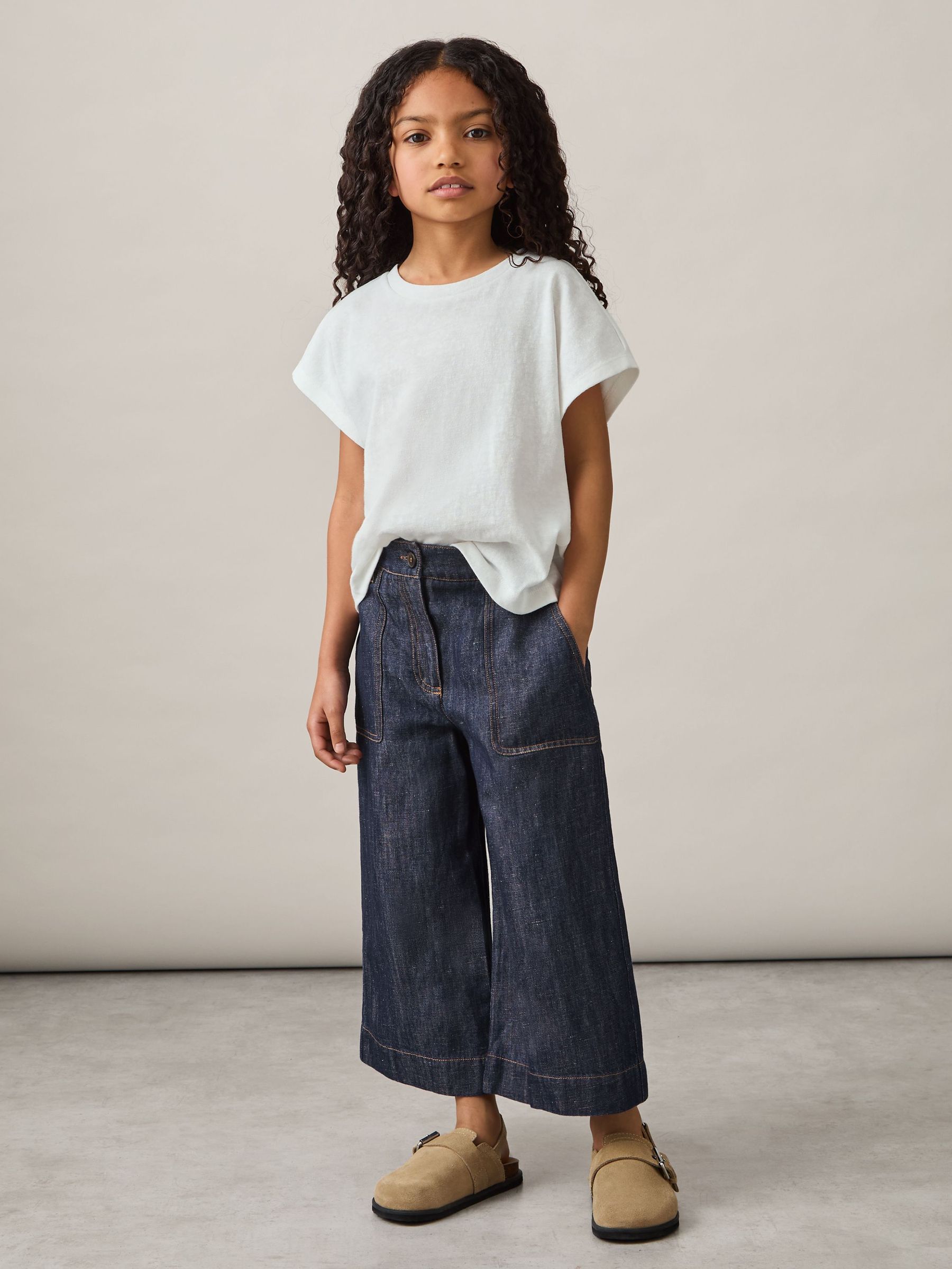 Cotton-Linen Wide Leg Trousers in Indigo (F18230) | US$70