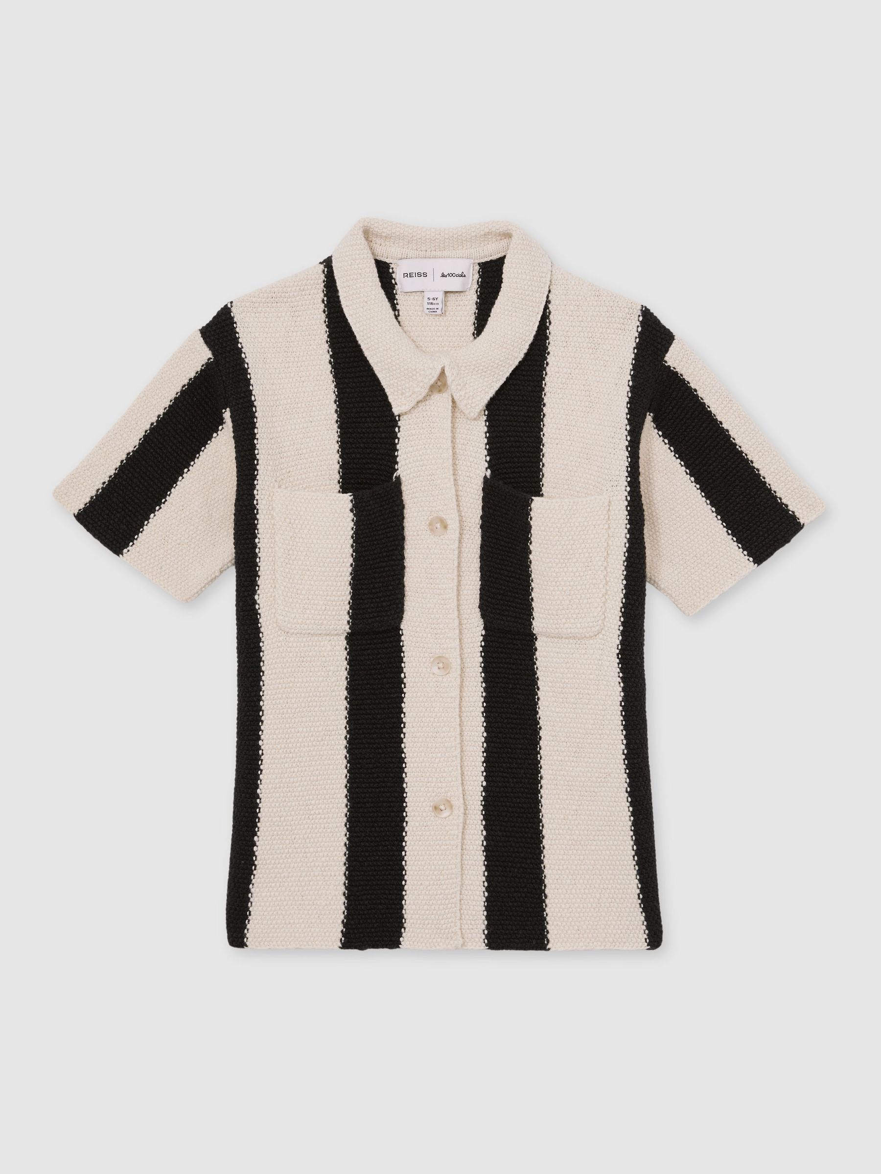 13-14 yrs Reiss | Les 100 Ciels Stripe Knit Shirt in Black (F18243) | US$85