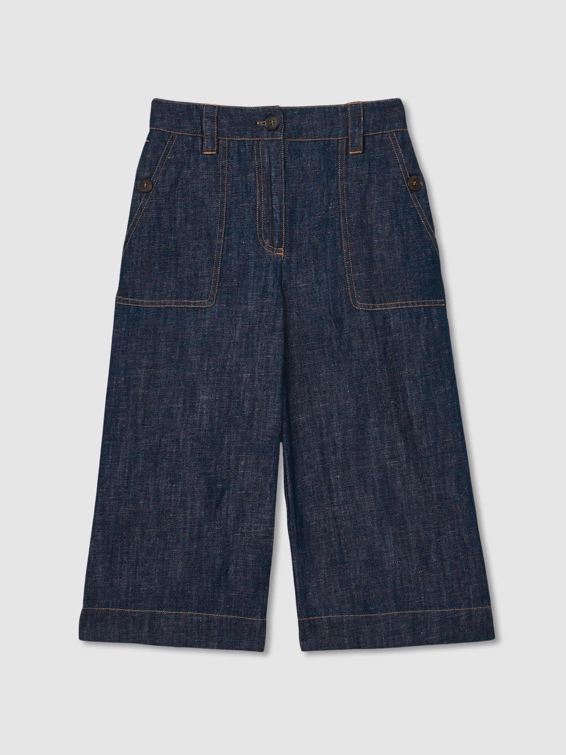 Cotton-Linen Wide Leg Trousers in Indigo (F18244) | US$85