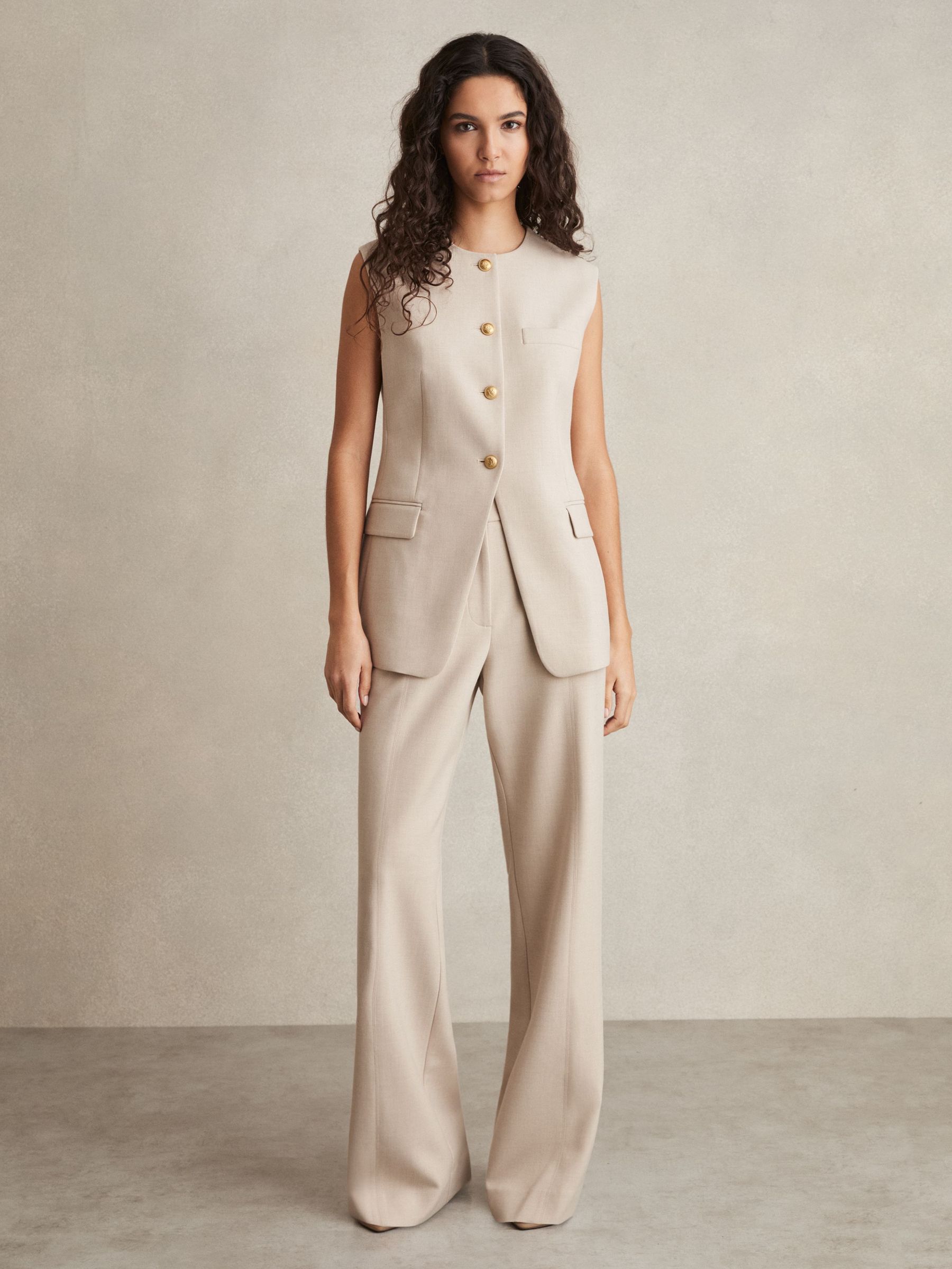 Petite Flared Tailored Trousers in Neutral (F18245) | $245