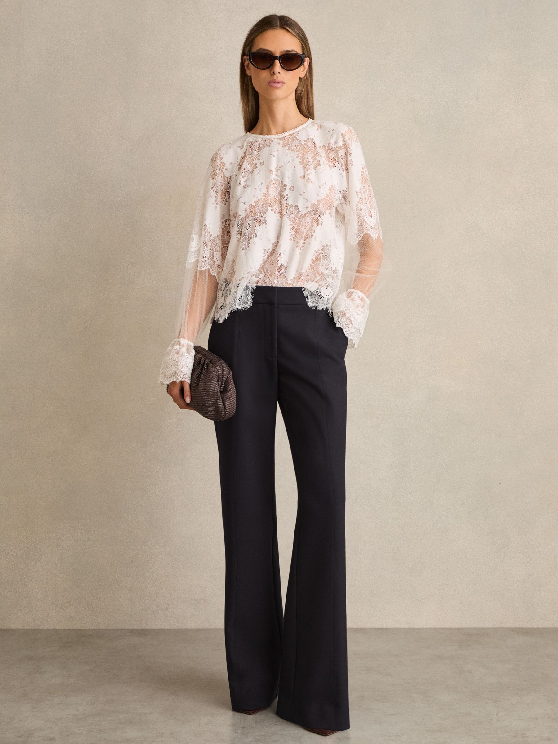 Petite Flared Tailored Trousers in Navy (F18247) | €220