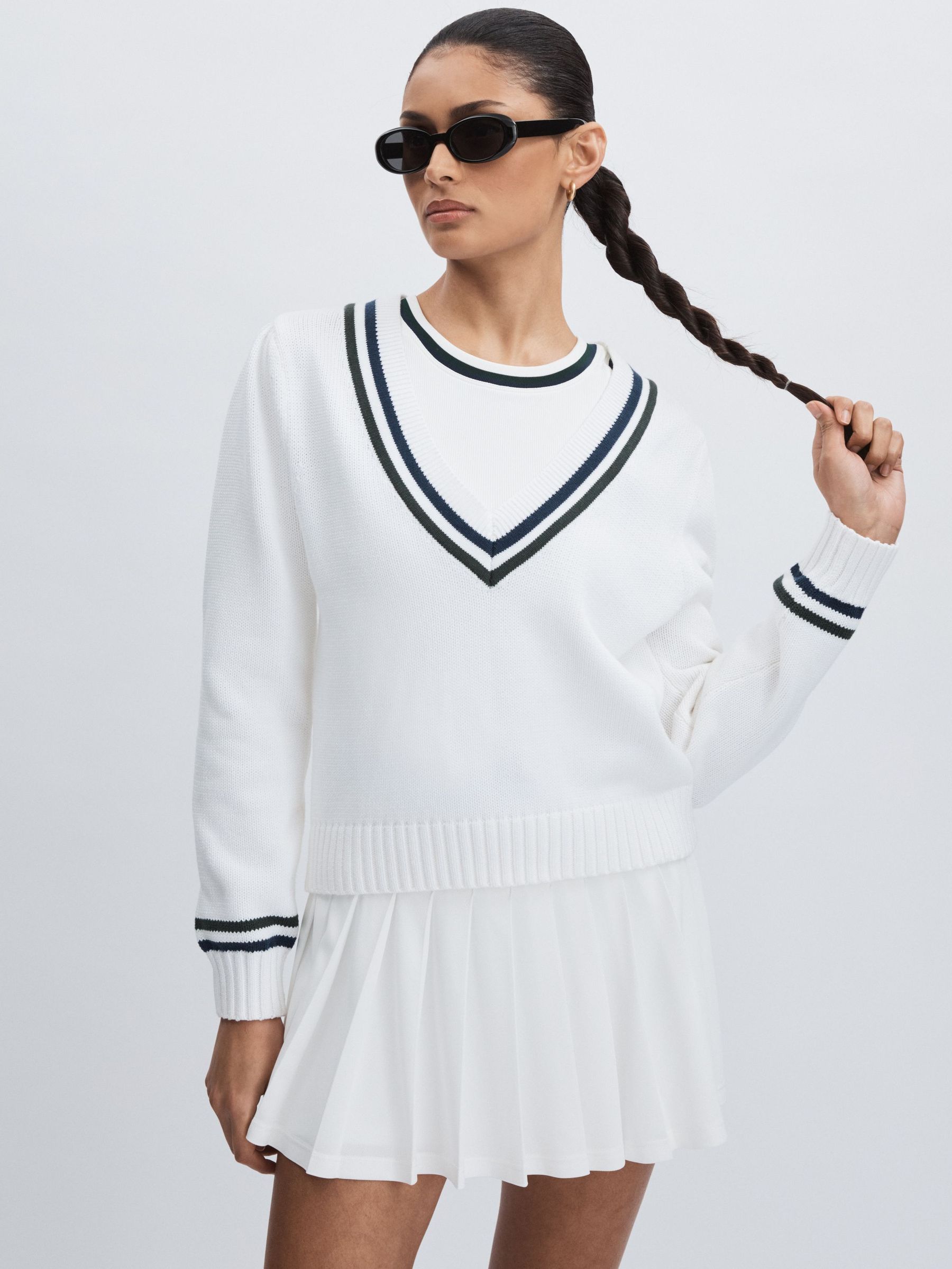 Deep V-Neckline 100% Organic Cotton Jumper in White (F18266) | €185