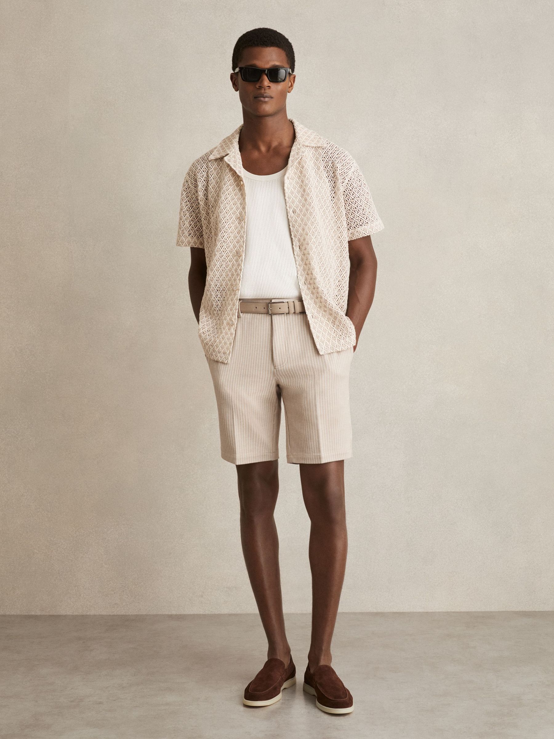 Jersey Pinstripe Shorts in Oatmeal/White (F18267) | AED550
