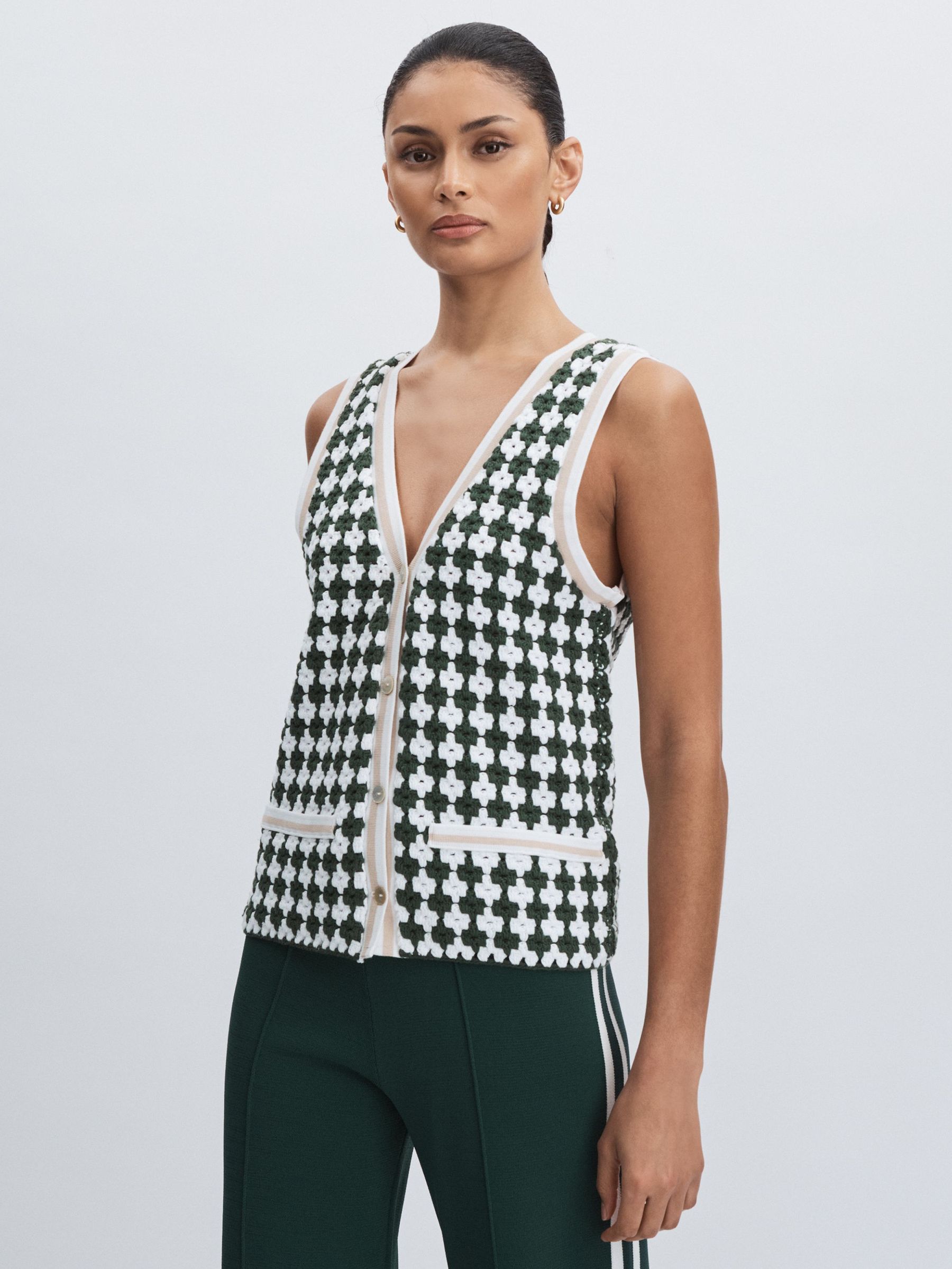 Crochet Button Through 100% Cotton Vest in Green (F18269) | €245