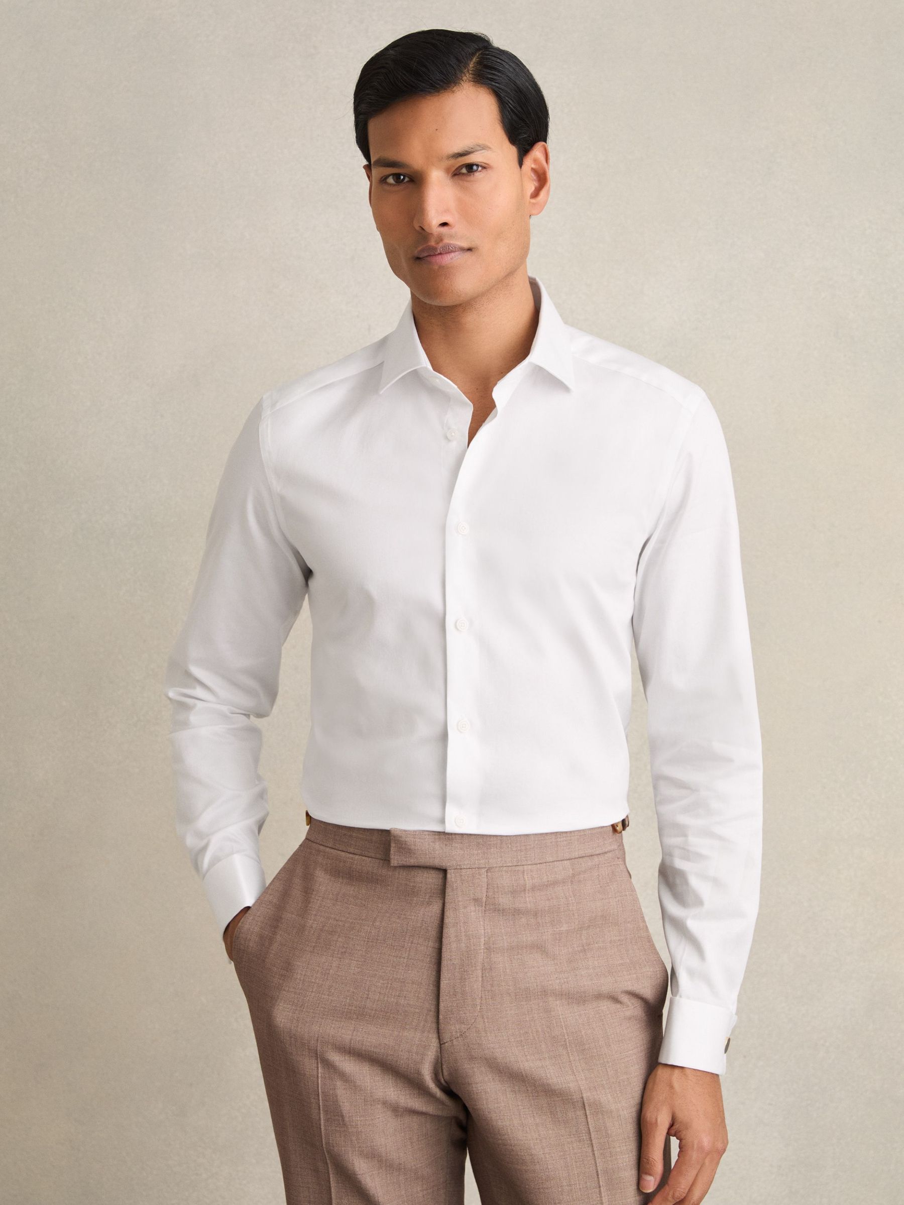 Slim Fit Cotton Sateen Shirt in White (F18277) | €125