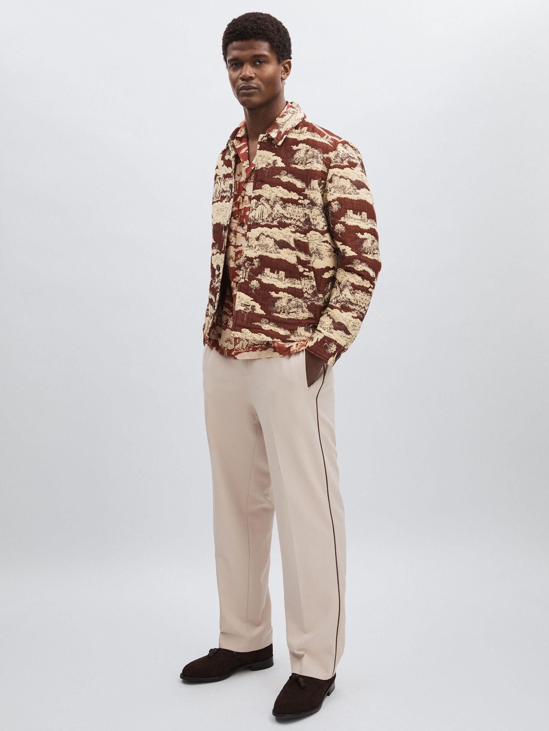 Woven Ruins Overshirt in Red/Cream (F18278) | AED1,685