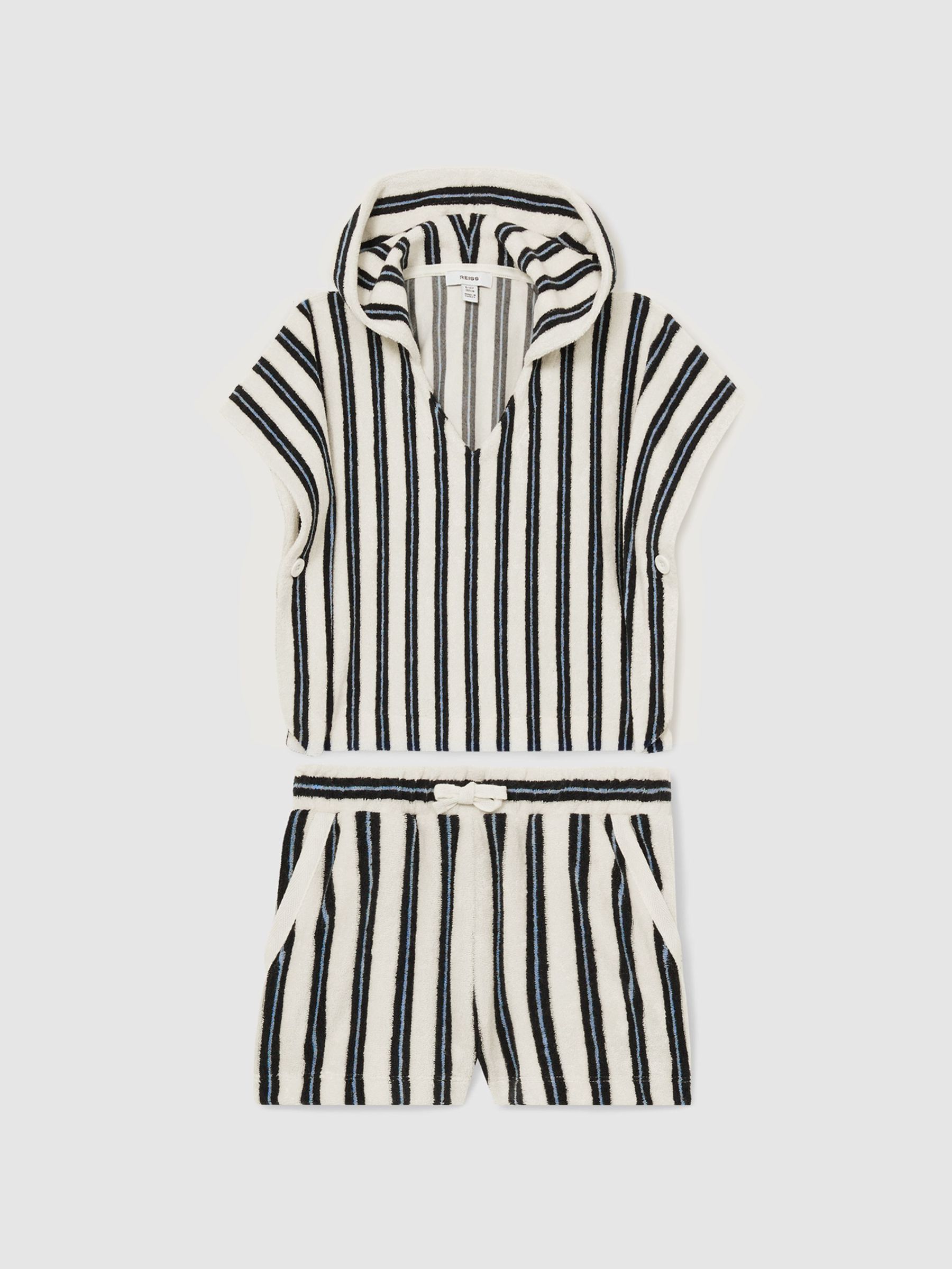 13-14 yrs Hoodie and Shorts Stripe Towelling Set in Blue (F18340) | €75