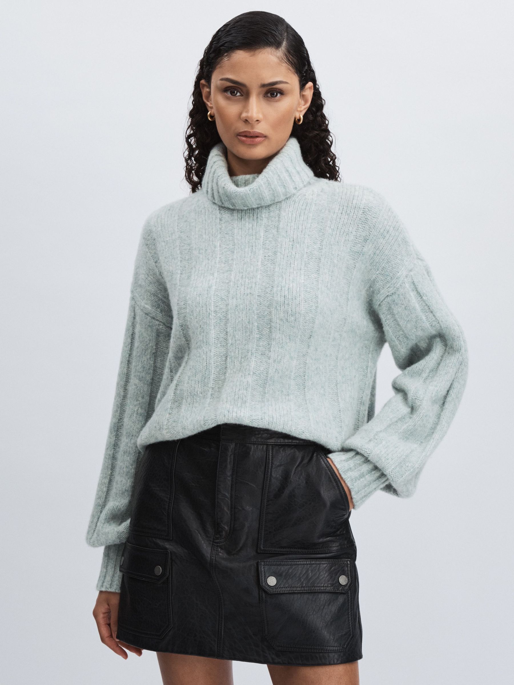 Paige Wool Blend Ribbed Roll Neck Jumper in Ocean (F18347) | €445