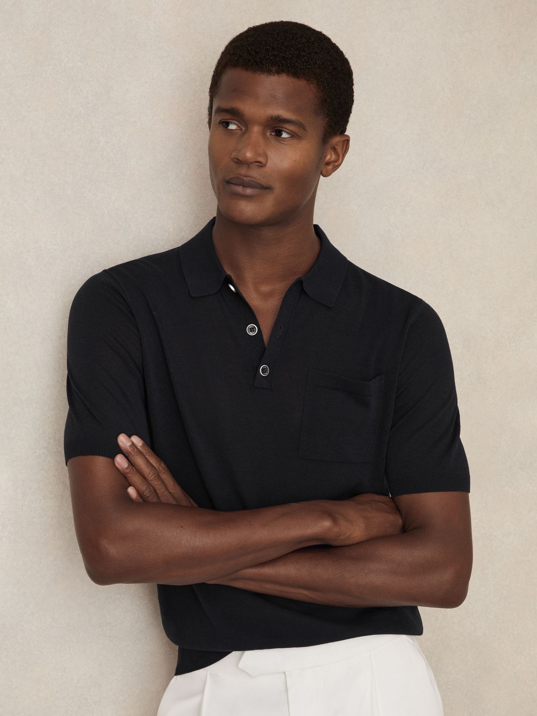 Patch Pocket Knit Polo Shirt in Navy (F18348) | €95
