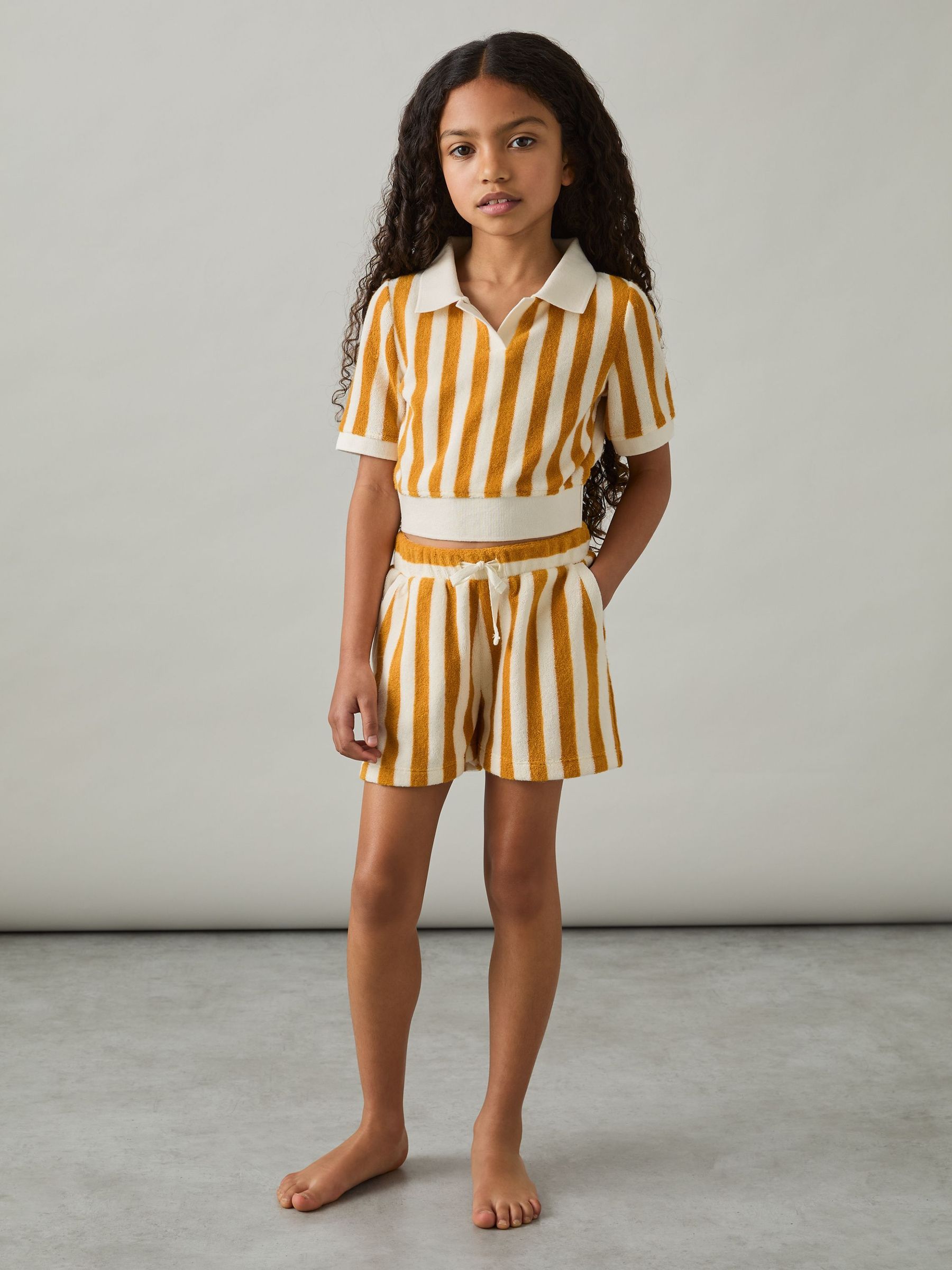 4-9 yrs Towelling Stripe Shorts Set in Yellow (F18359) | €65