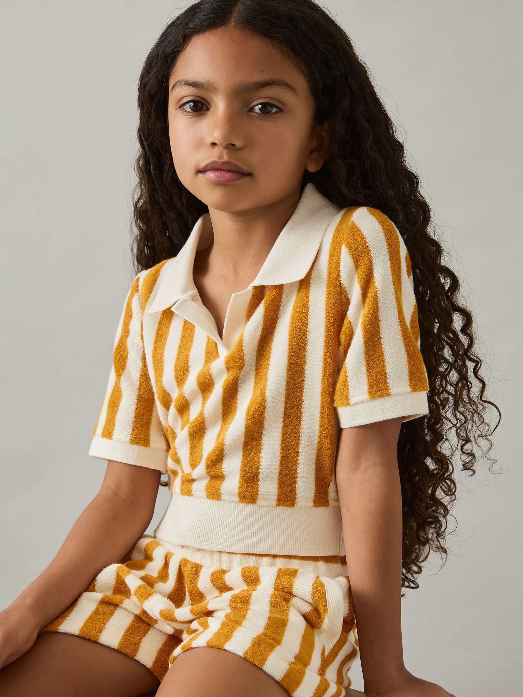 9-13 yrs Towelling Stripe Shorts Set in Yellow (F18362) | €70