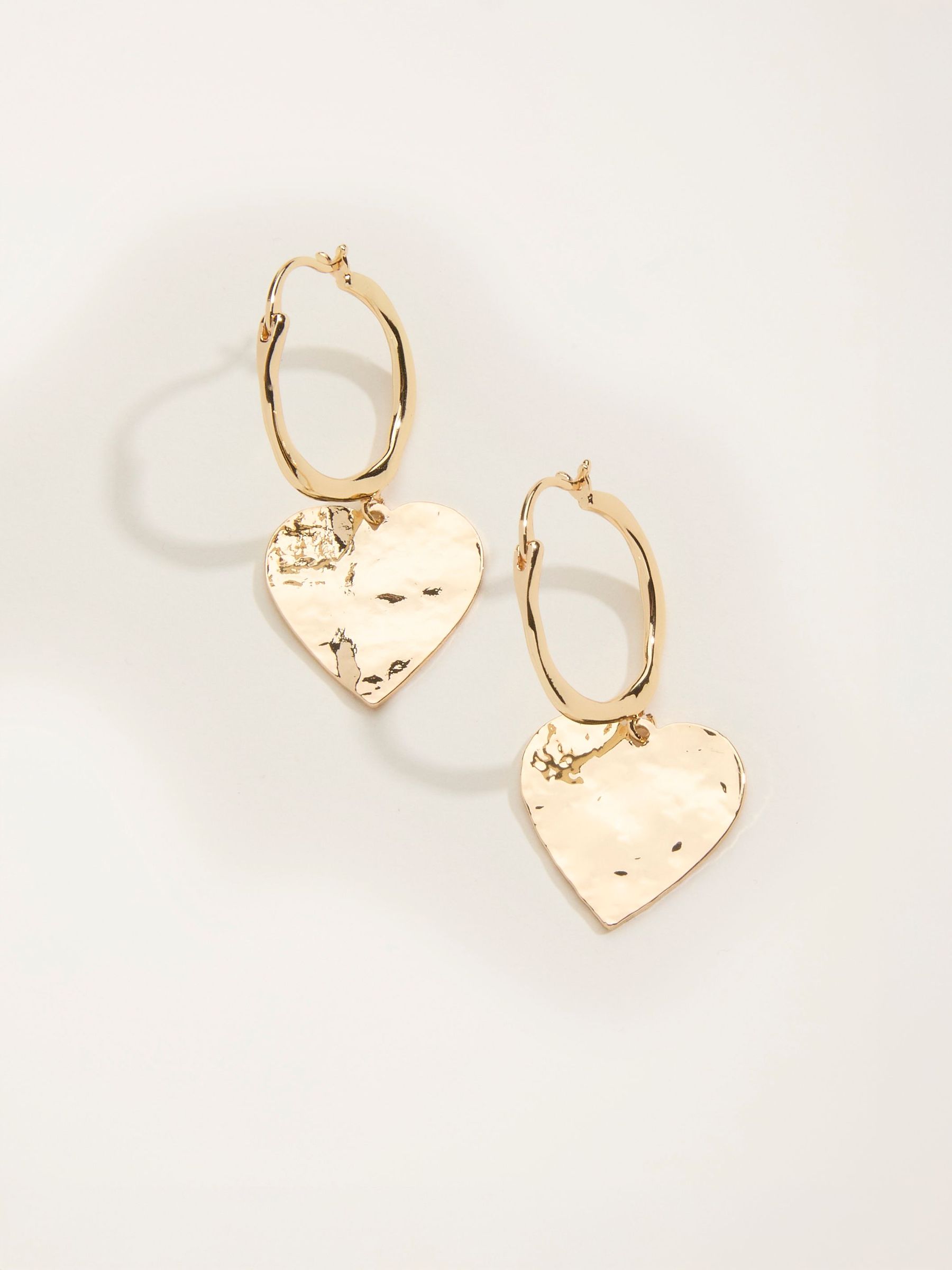 Gold Tone Large Hammered Heart Earrings (F19037) | €16.50