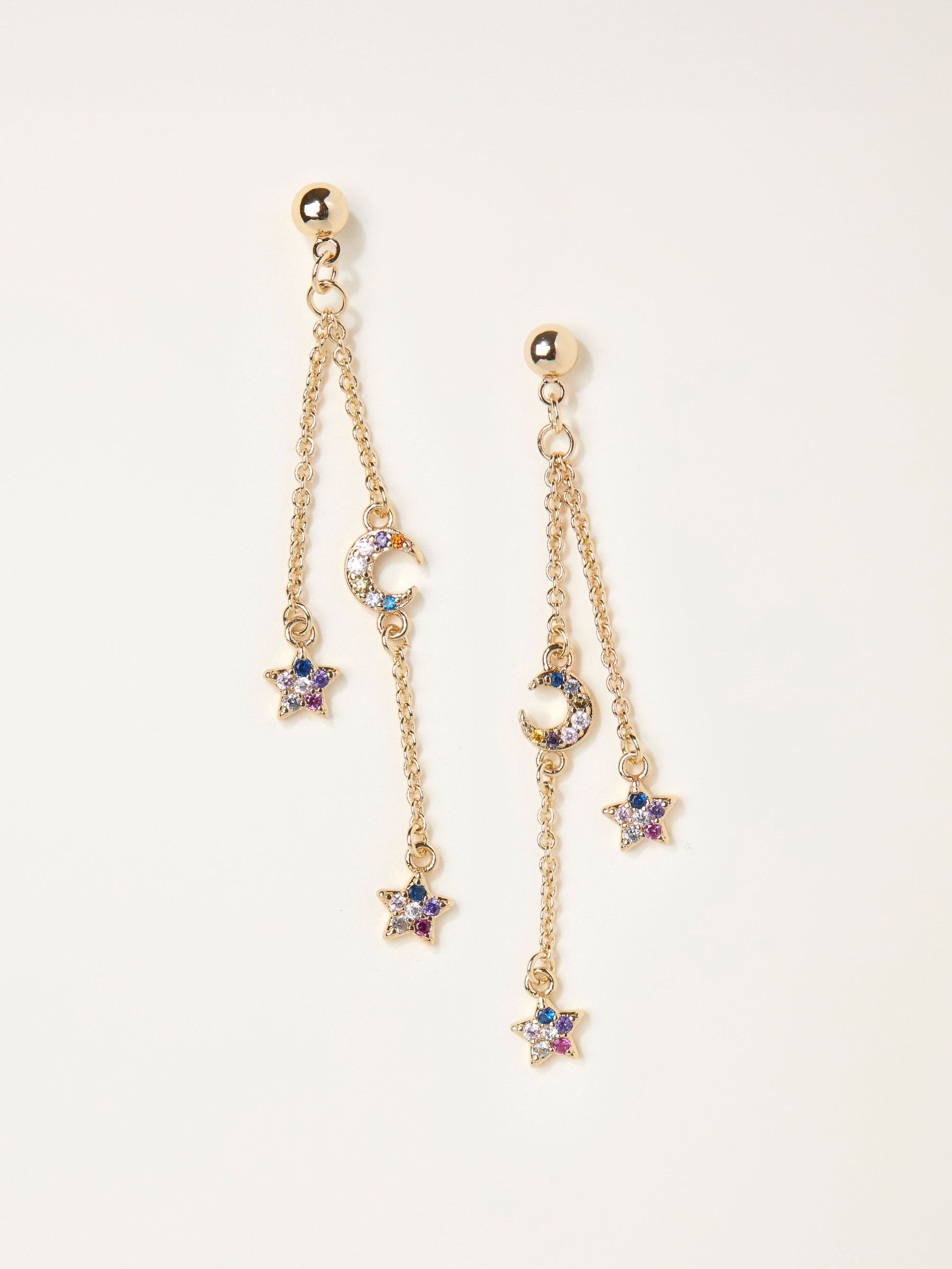 Gold Tone Star and Moon Chain Earrings (F19075) | €16.50