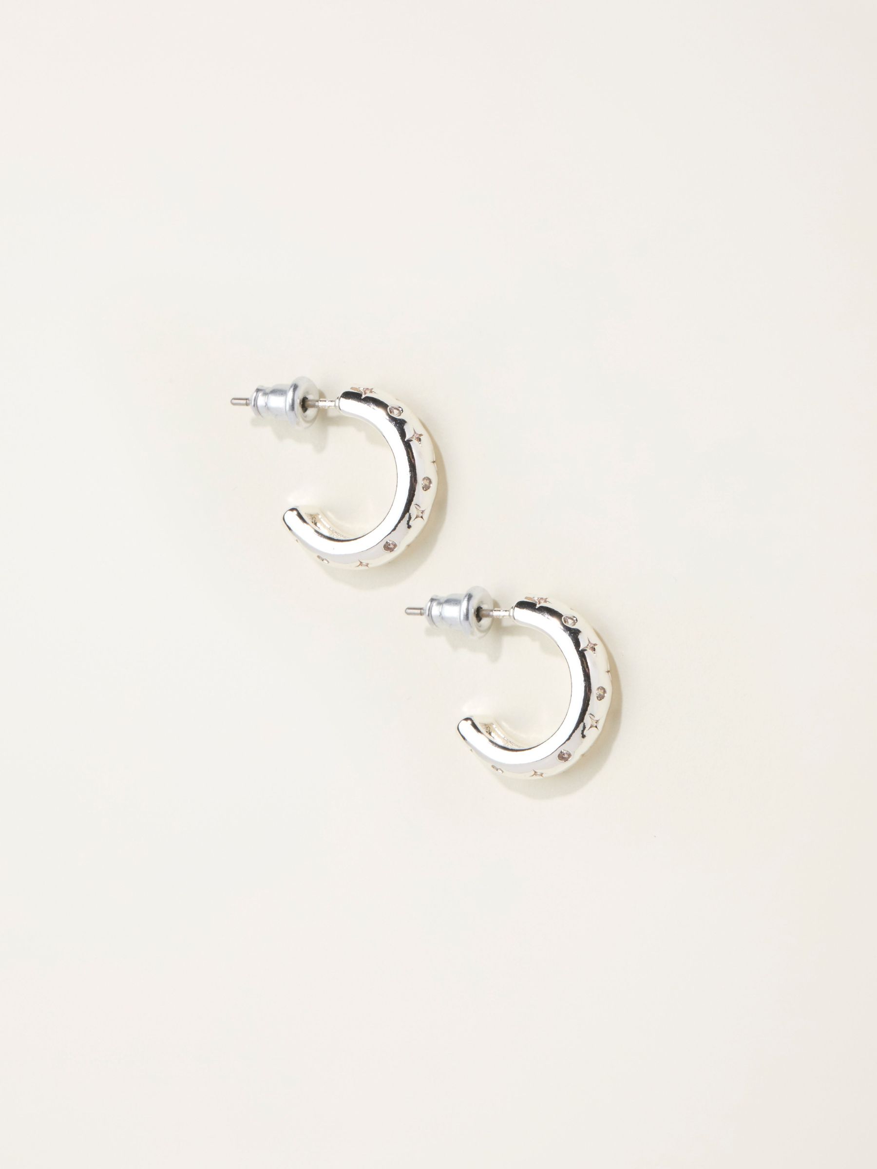 Silver Tone Gem Huggie Earrings (F19088) | $18