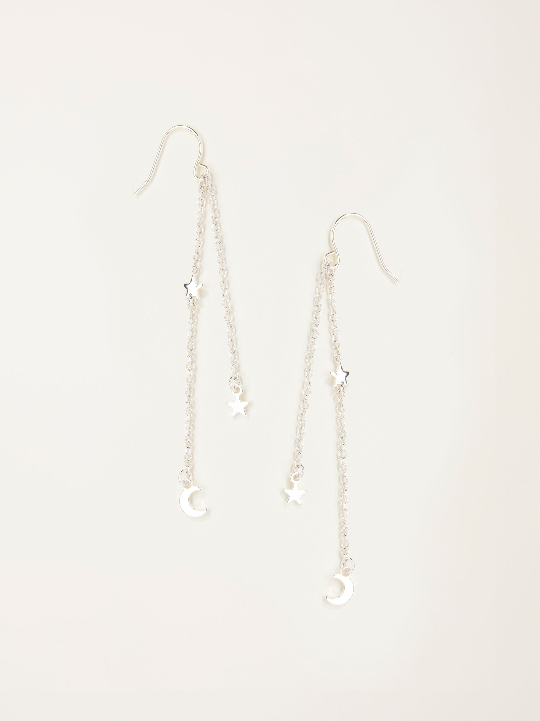 Silver Tone Star and Moon Chain Earrings (F19095) | $21