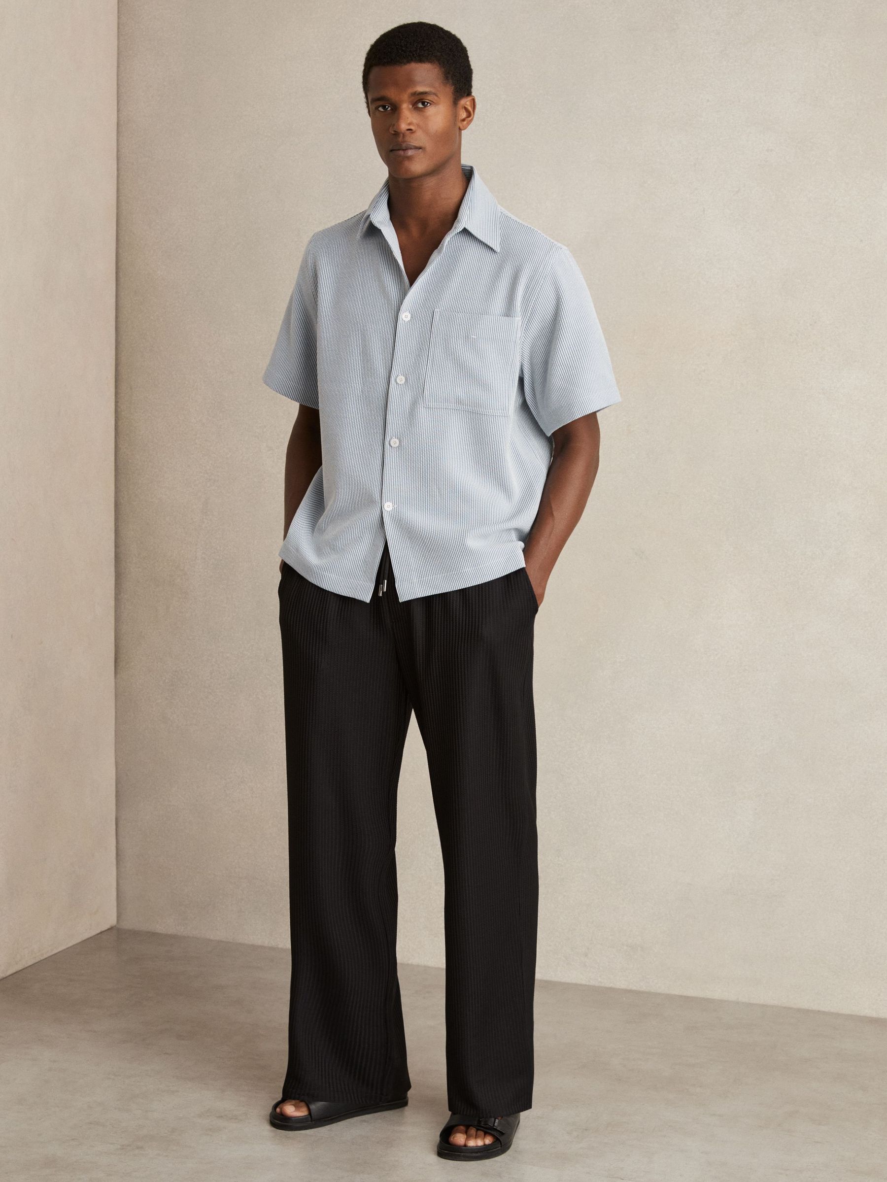 Seersucker Stripe Shirt in Soft Blue/White (F19175) | €170