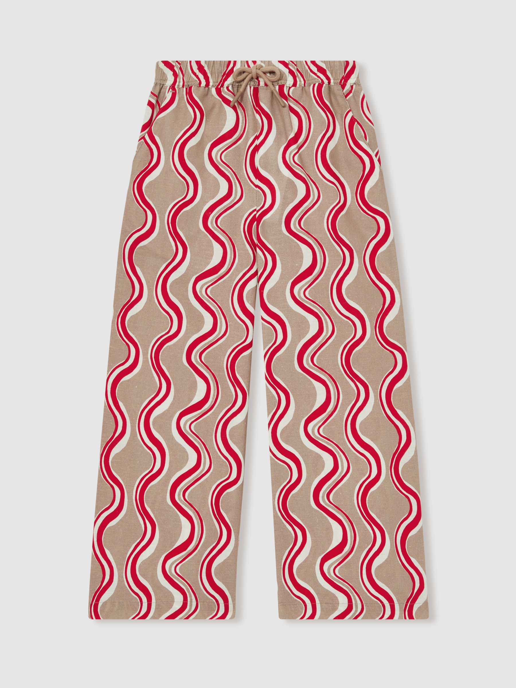 Cotton Linen Printed Trousers in Red (F19657) | $115