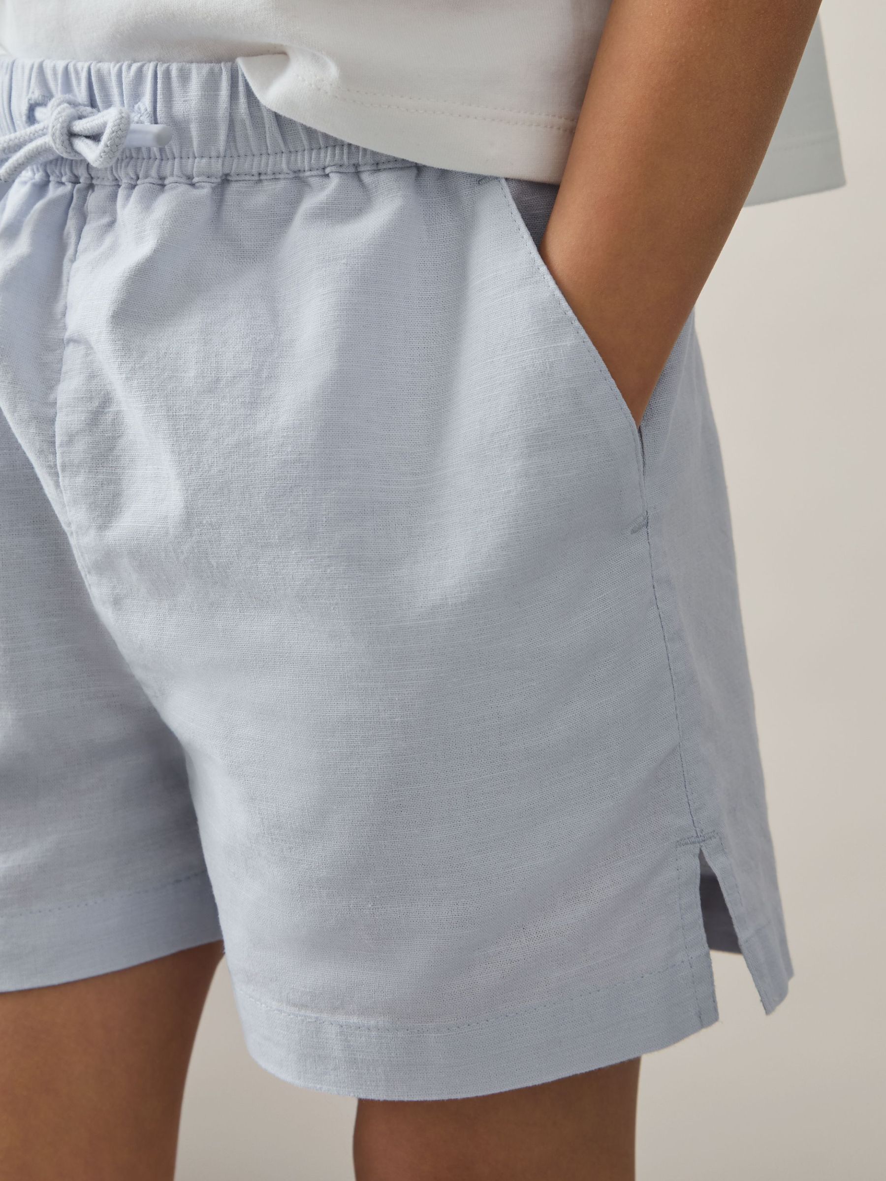Cotton-Linen Drawstring Shorts in Soft Blue (F19667) | €55