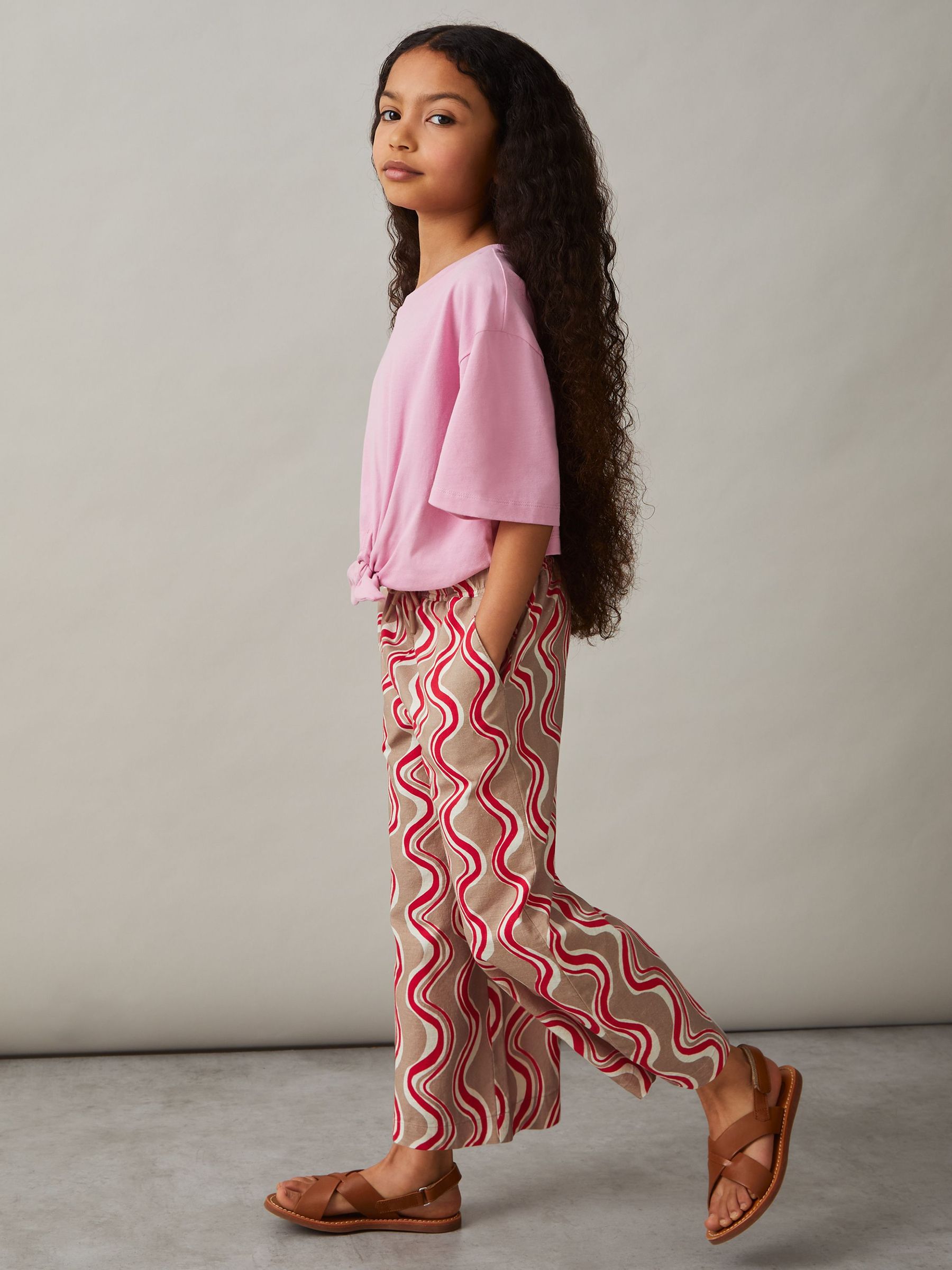 Cotton Linen Printed Trousers in Red (F19671) | HK$730