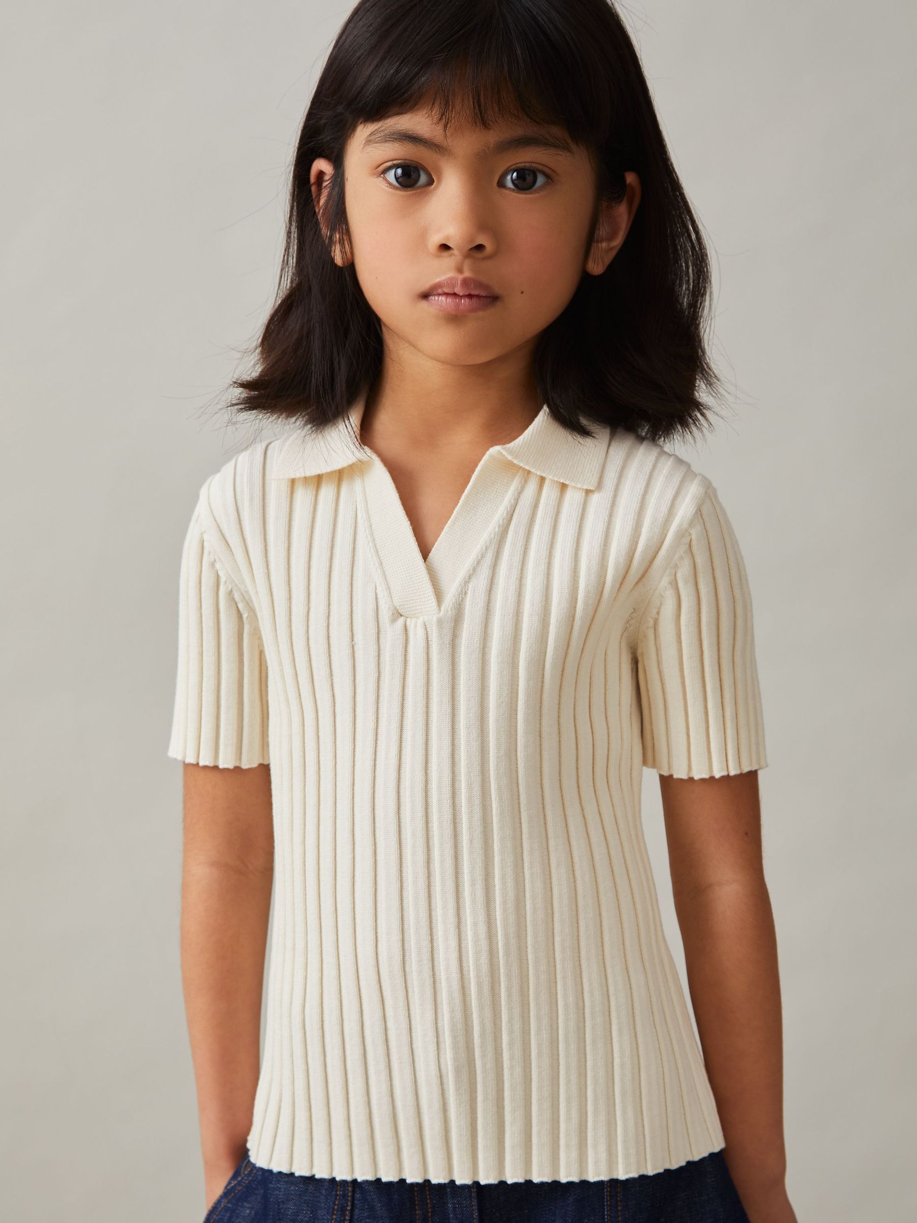 9-13 yrs Rib Knit Polo Top in Ivory (F19685) | €60
