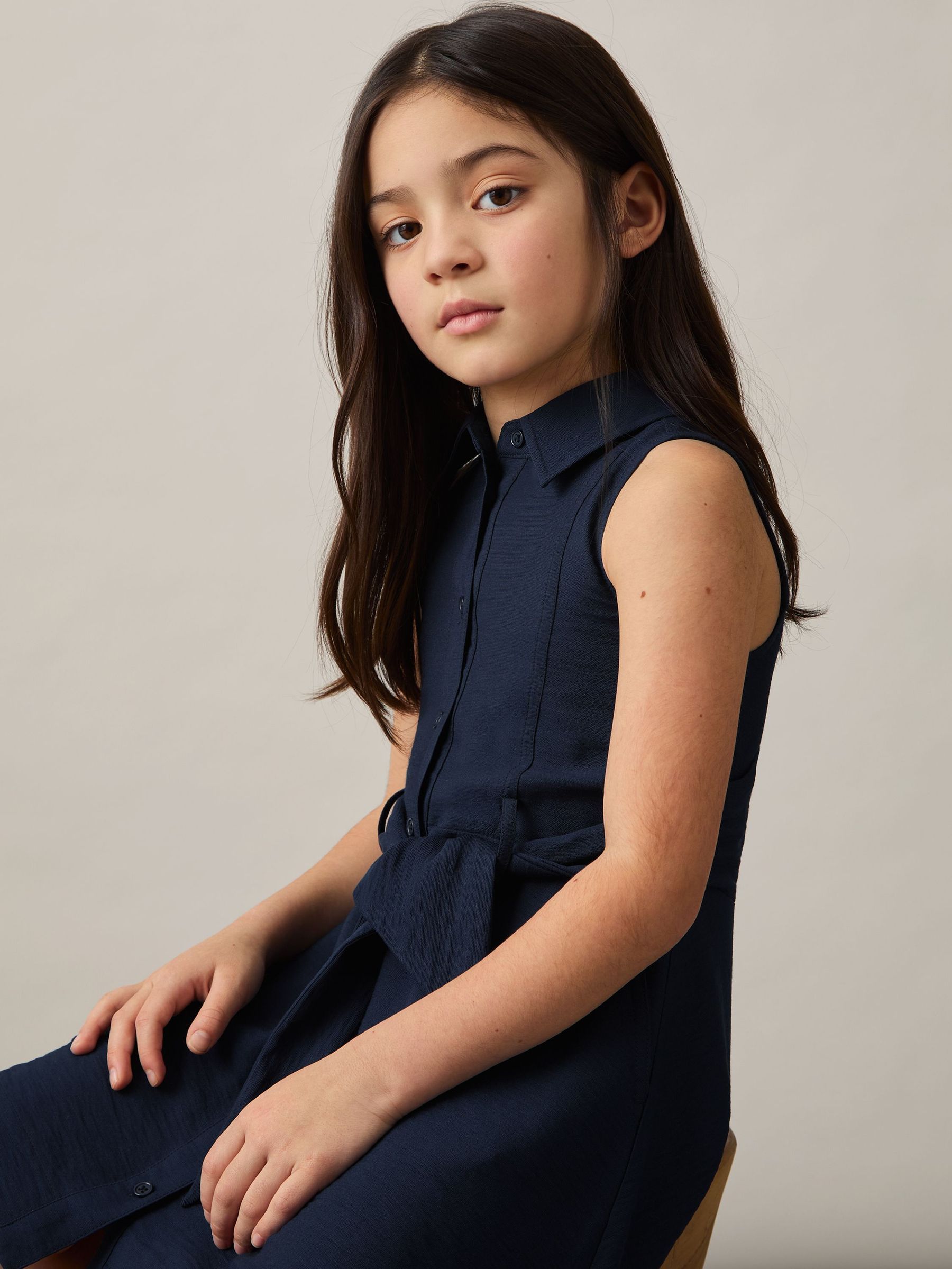 Tie-Waist Collared Dress in Blue (F19689) | €85