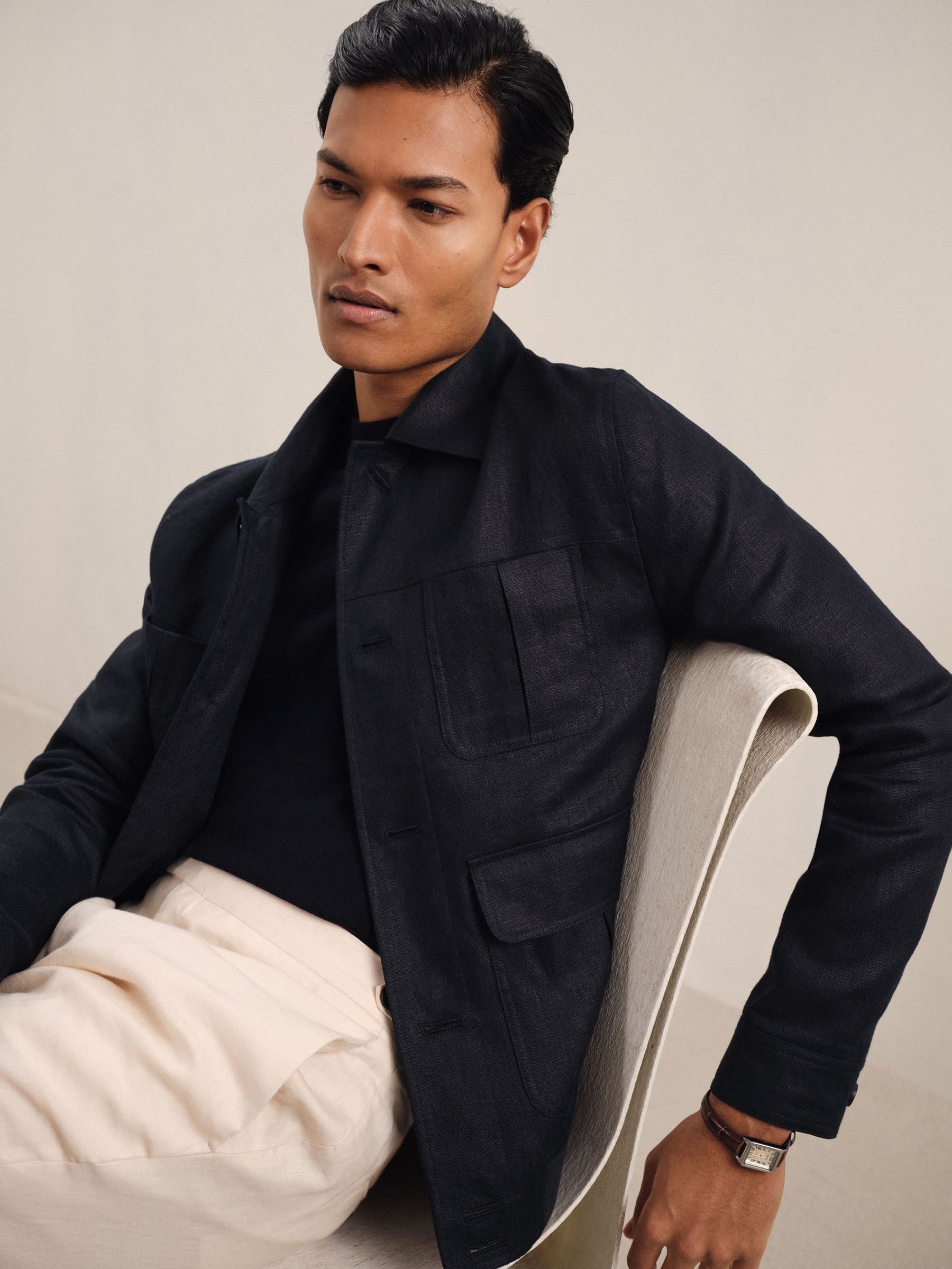 Linen Four-Pocket Jacket in Navy (F20049) | €385