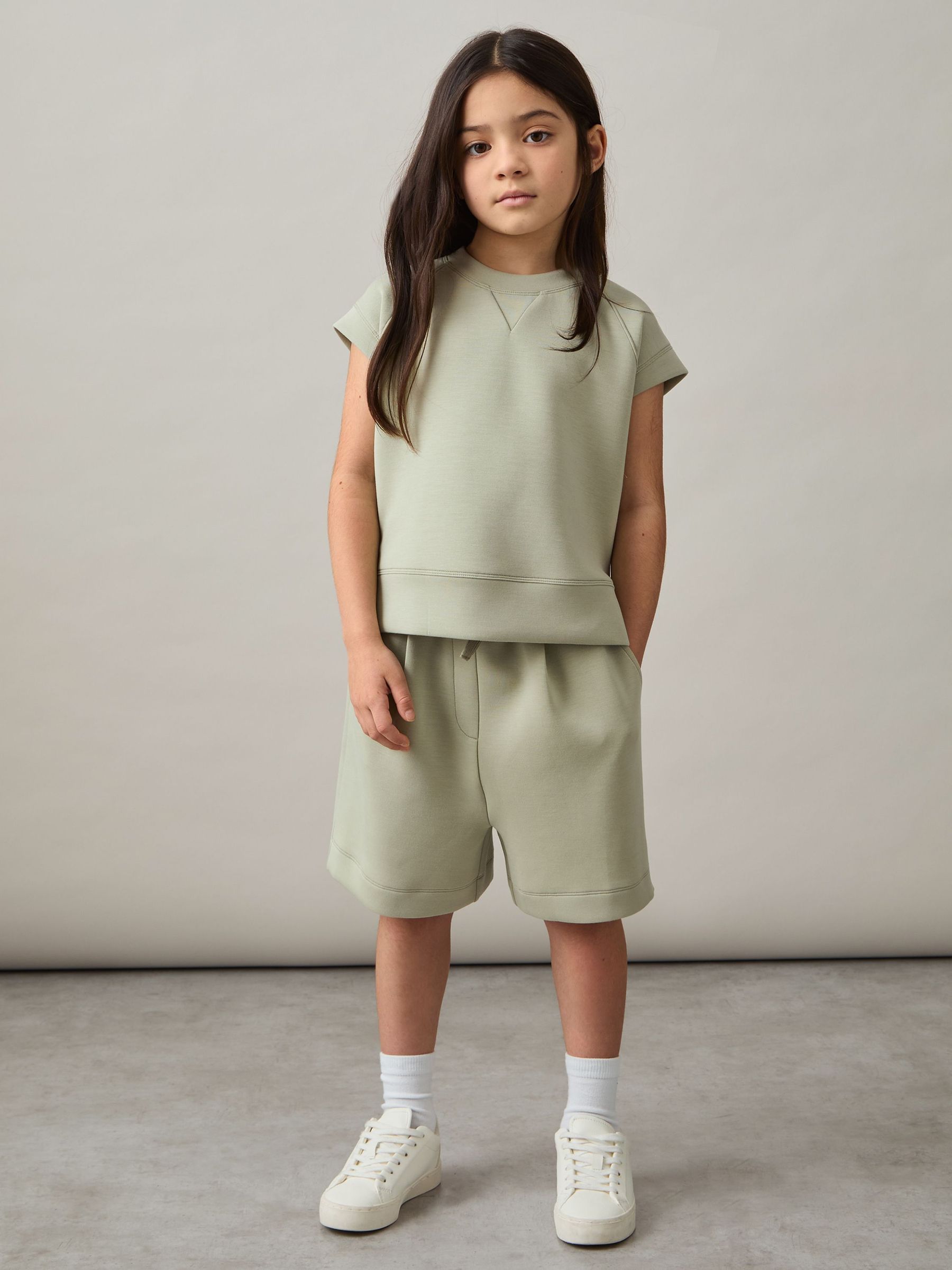 Modal-Blend Sweatshirt And Shorts Set in Sage (F22186) | €95