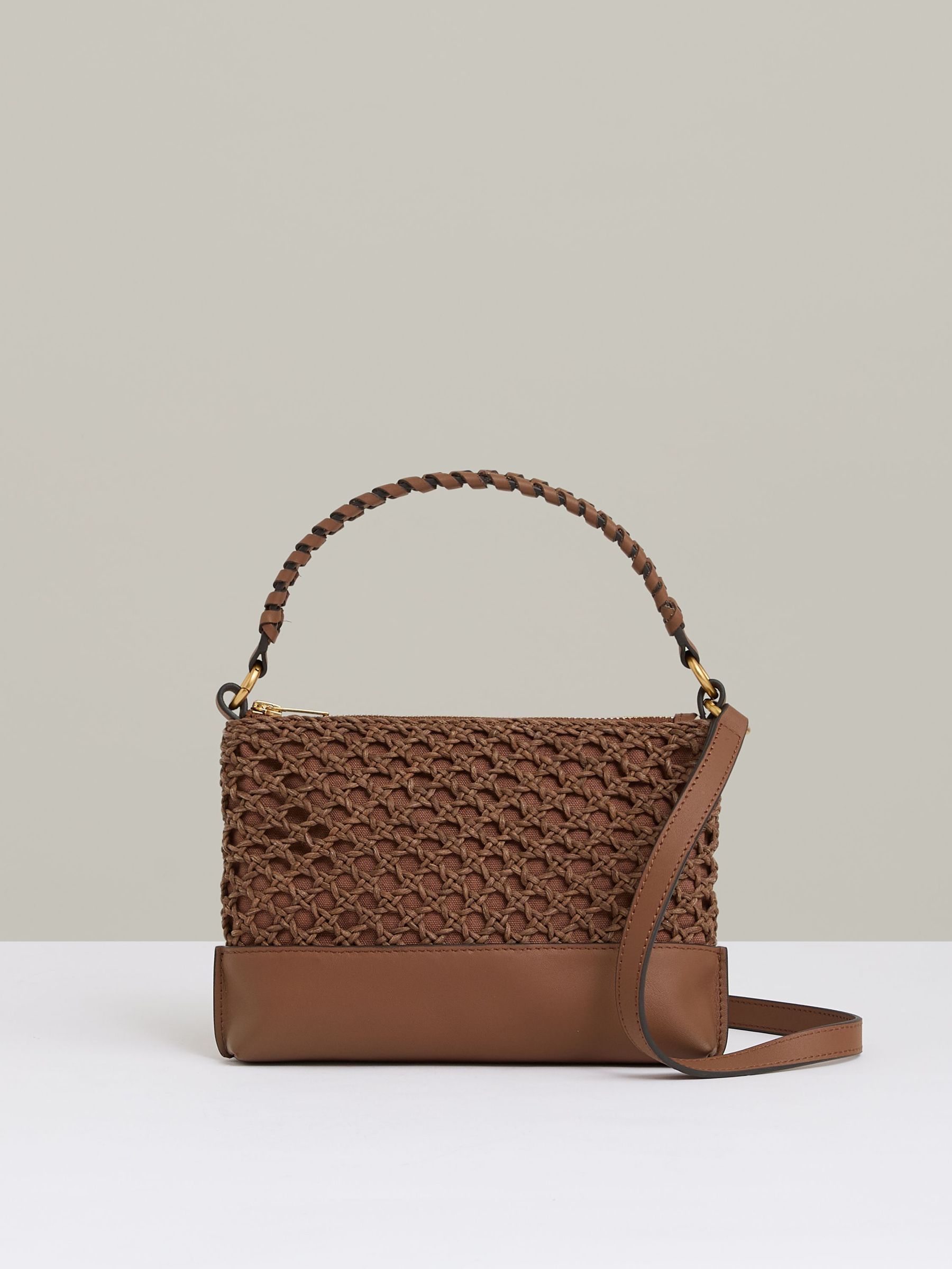 Weave Cross-Body Bag in Tan (F22192) | US$240