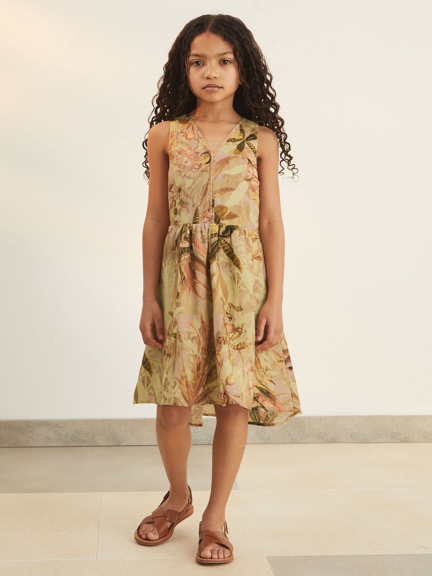 4-9 yrs Reiss | NYBG Floral-Print Midi Dress in Khaki (F22194) | US$120