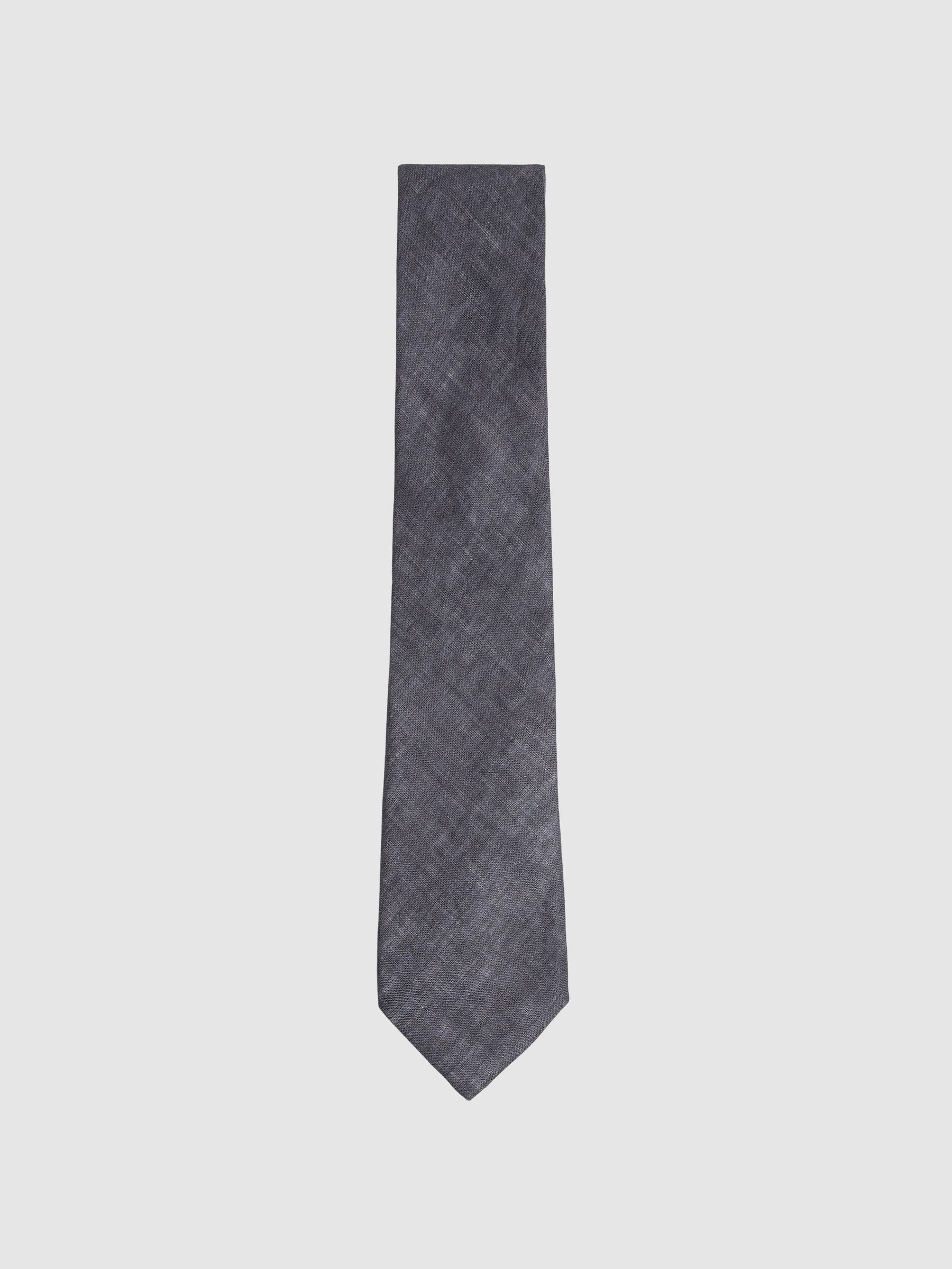 Linen Textured Tie in Navy (F22195) | US$95