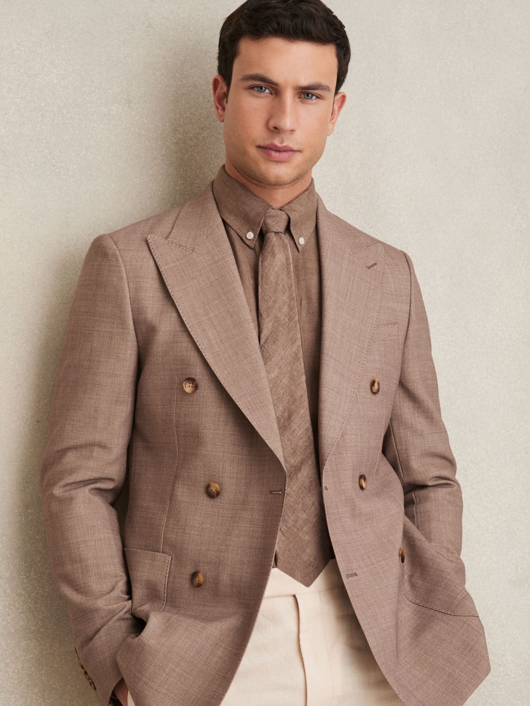 Linen Textured Tie in Soft Brown (F22200) | US$95