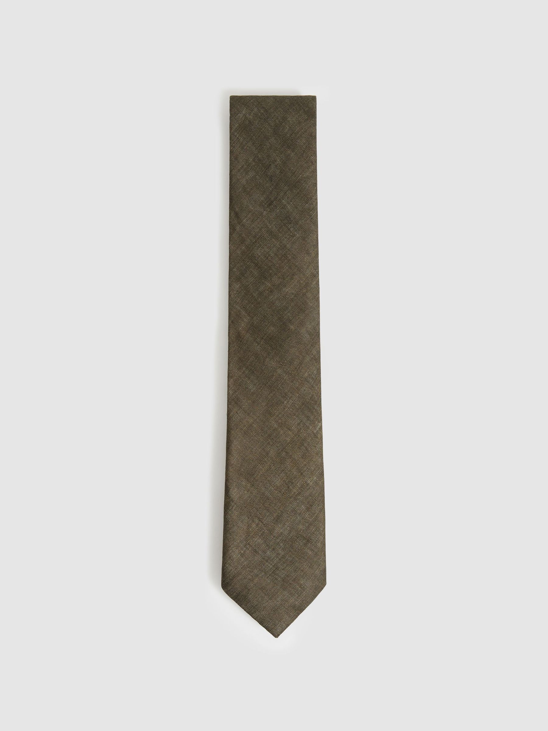 Linen Textured Tie in Olive (F22220) | US$95