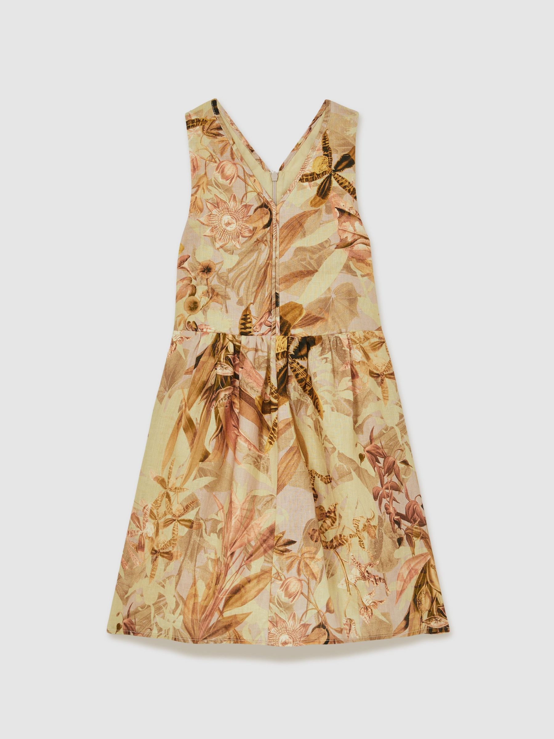 13-14 yrs Reiss | NYBG Floral-Print Midi Dress in Khaki (F22222) | US$140