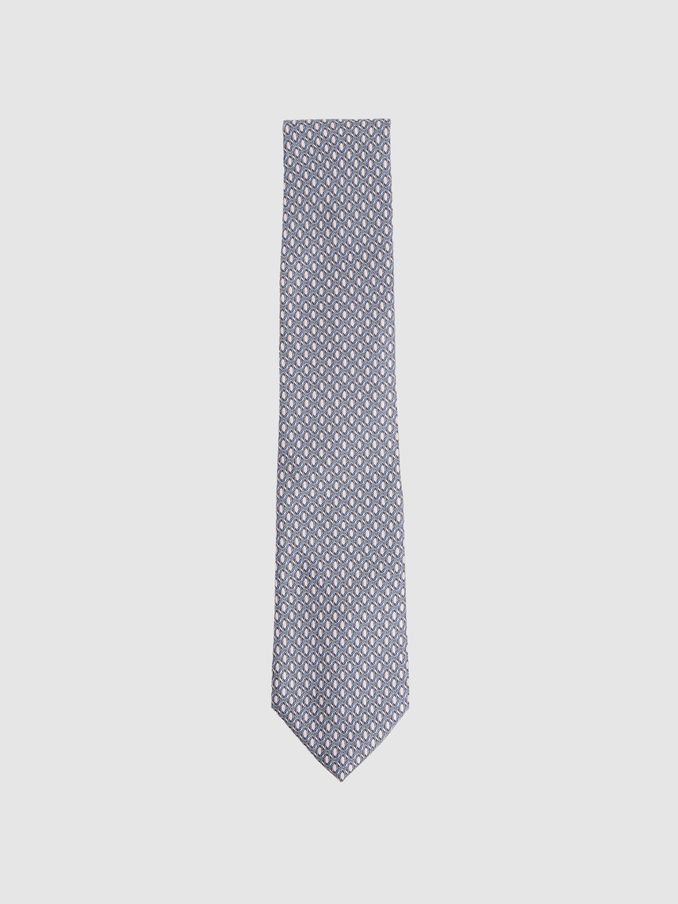 Silk Geometric-Print Tie in Soft Pink (F22223) | €95