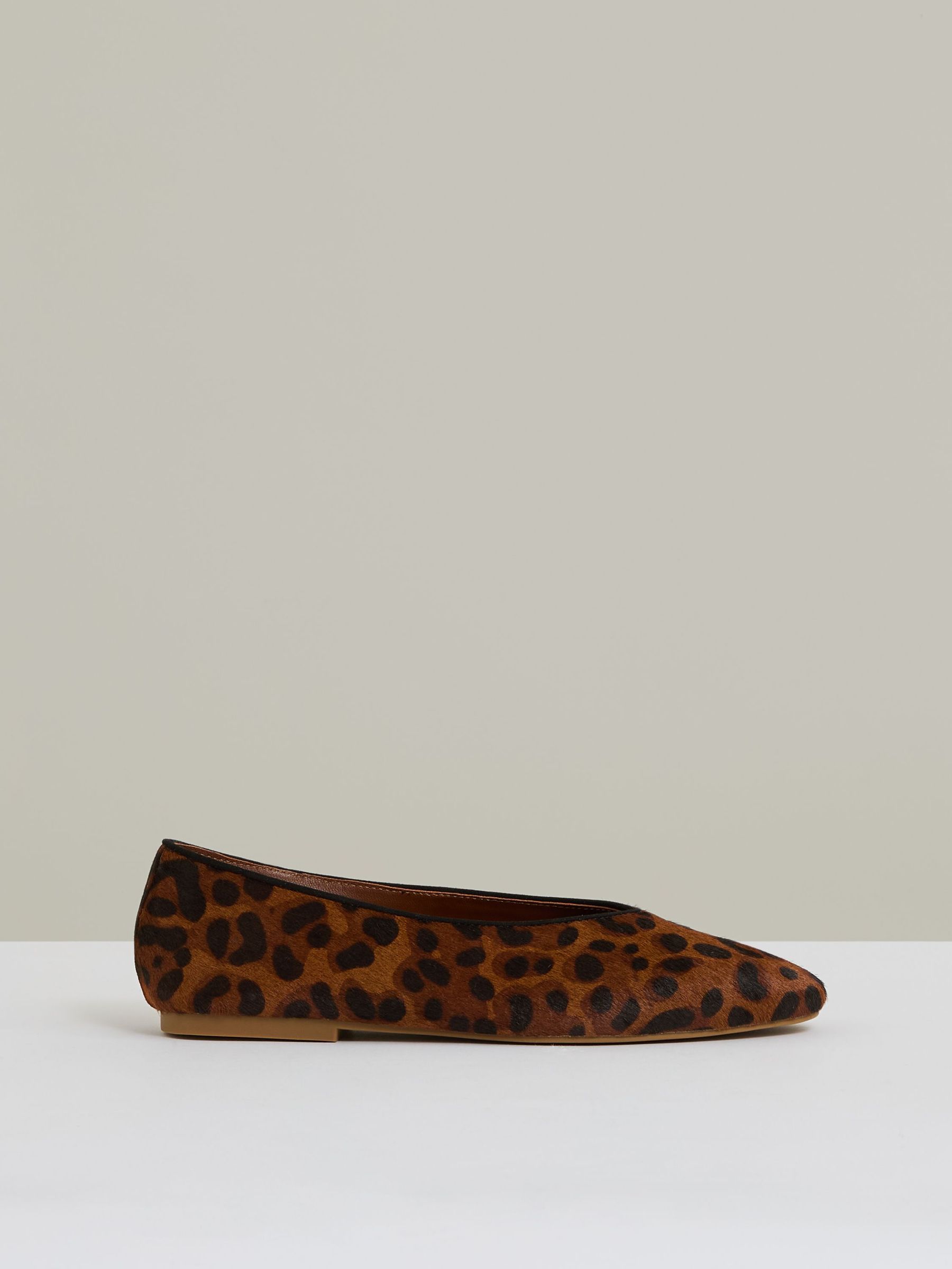 Leather Rounded-Point Toe Ballet Flats in Animal (F22232) | US$265