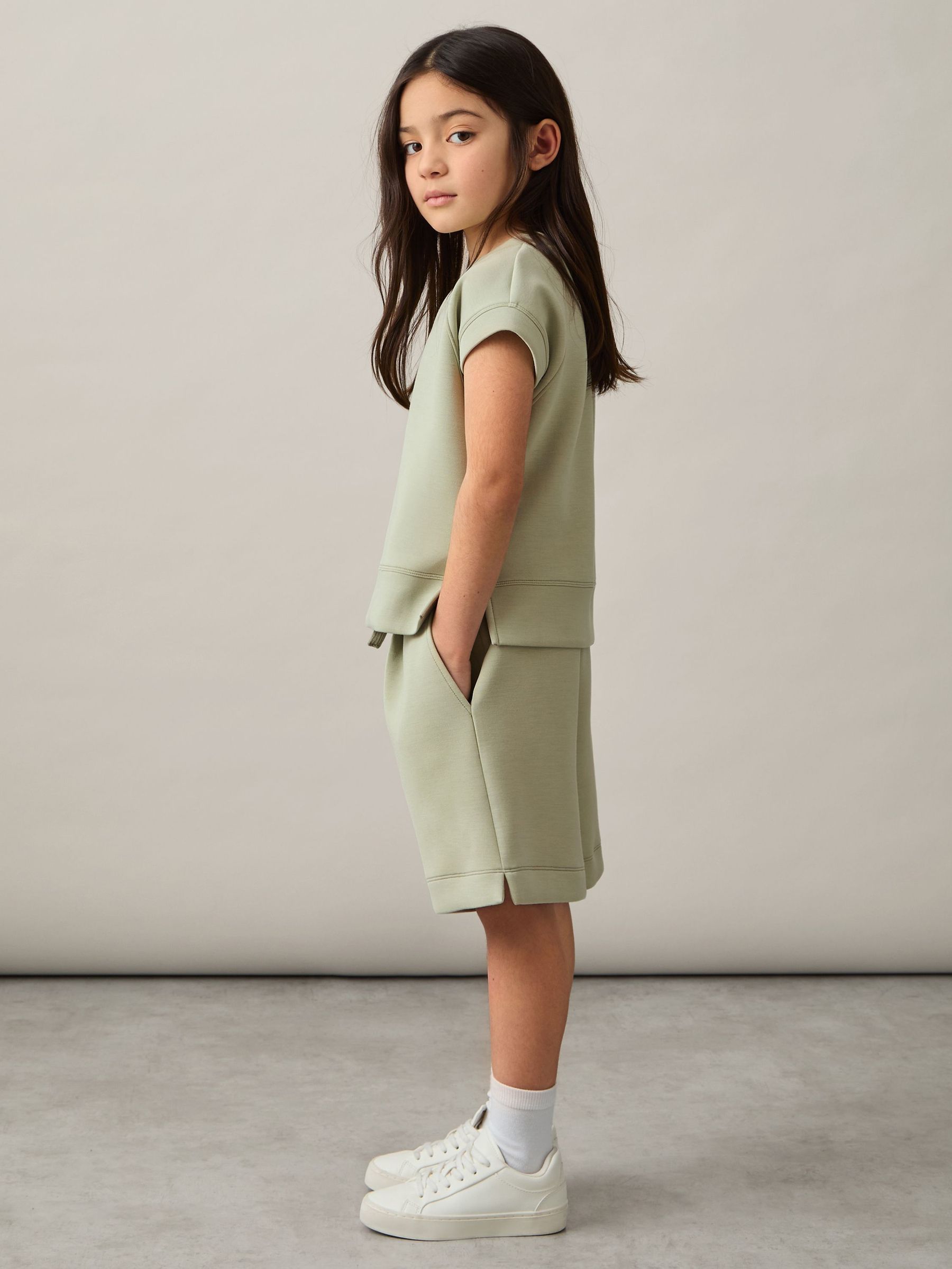 Modal-Blend Sweatshirt And Shorts Set in Sage (F22234) | US$120