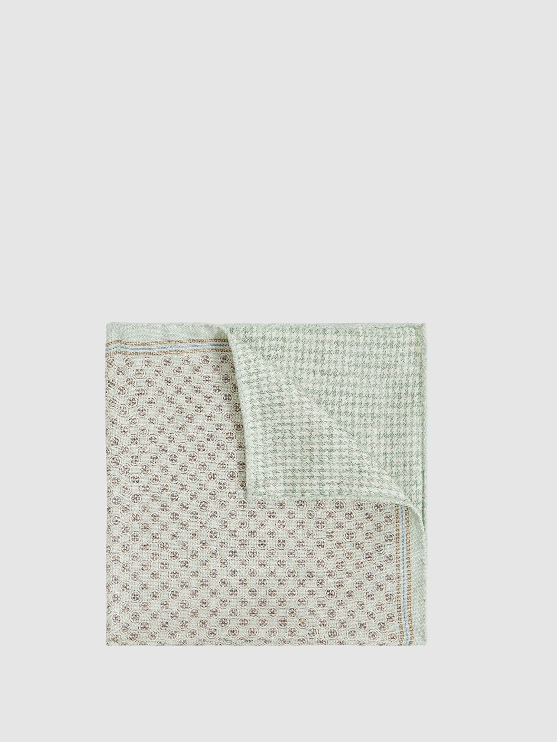 Silk Medallion-Print Pocket Square in Soft Sage (F22240) | US$60