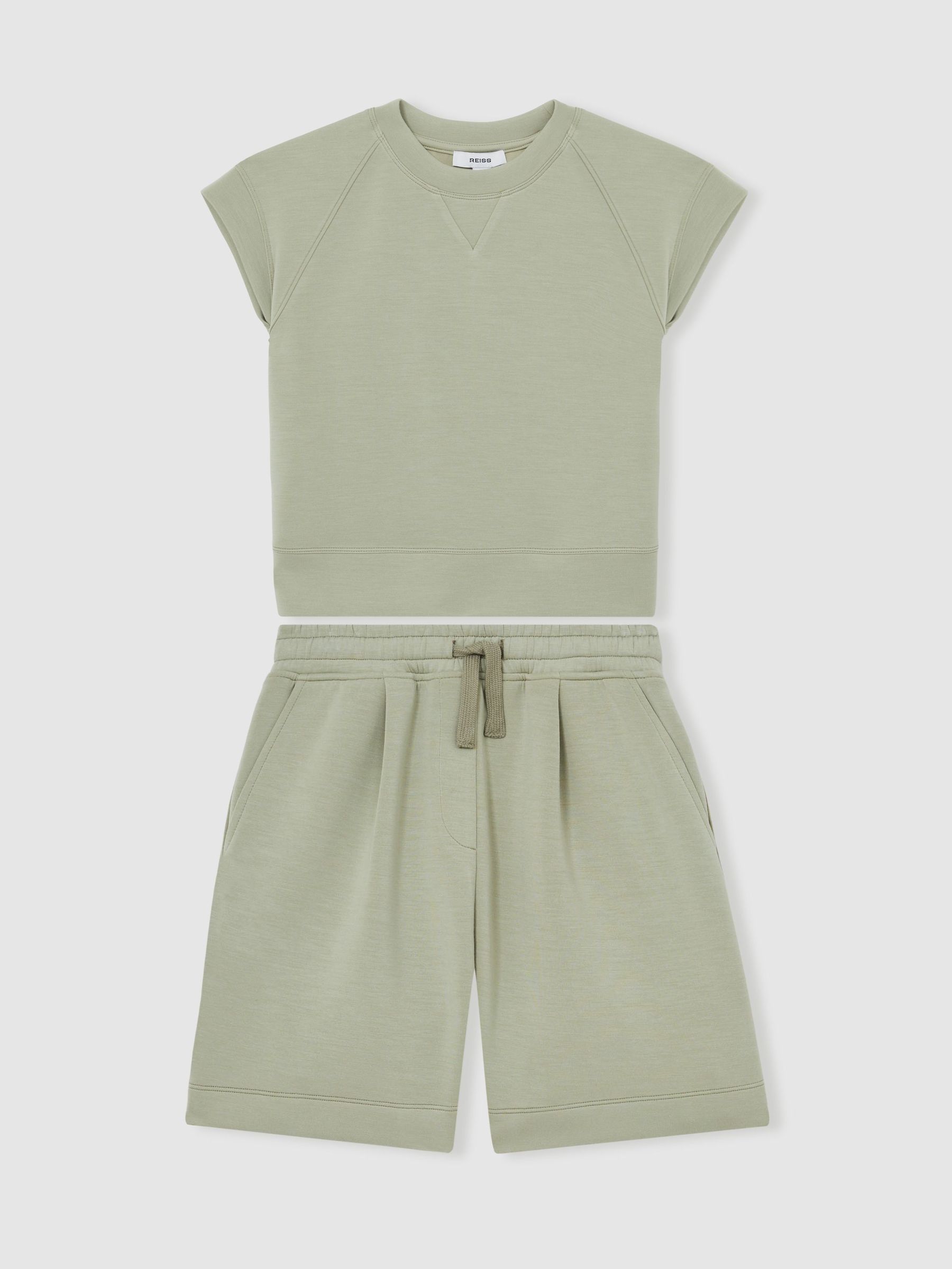 Modal-Blend Sweatshirt And Shorts Set in Sage (F22241) | US$125