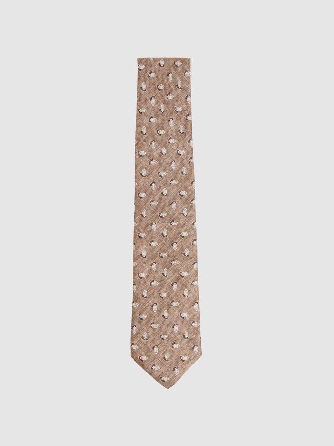 Silk Geometric Print Tie in Soft Brown Melange (F22244) | CHF 100