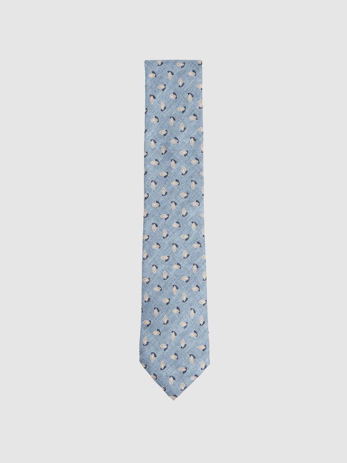Silk Geometric Print Tie in Soft Blue Melange (F22249) | €95