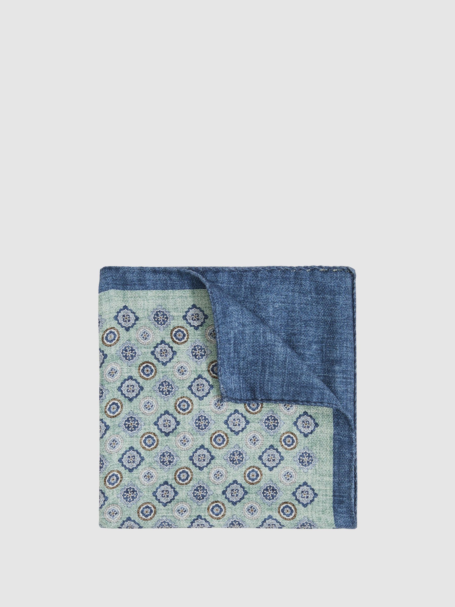 Silk Medallion-Print Pocket Square in Soft Sage (F22250) | US$60
