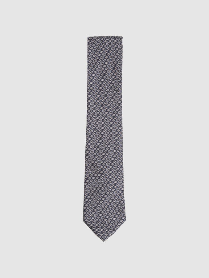 Silk Geometric-Print Tie in Navy (F22251) | US$110