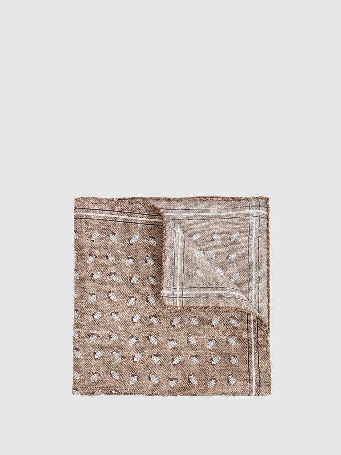Almond Print Silk Pocket Square in Soft Brown Melange (F22252) | €55