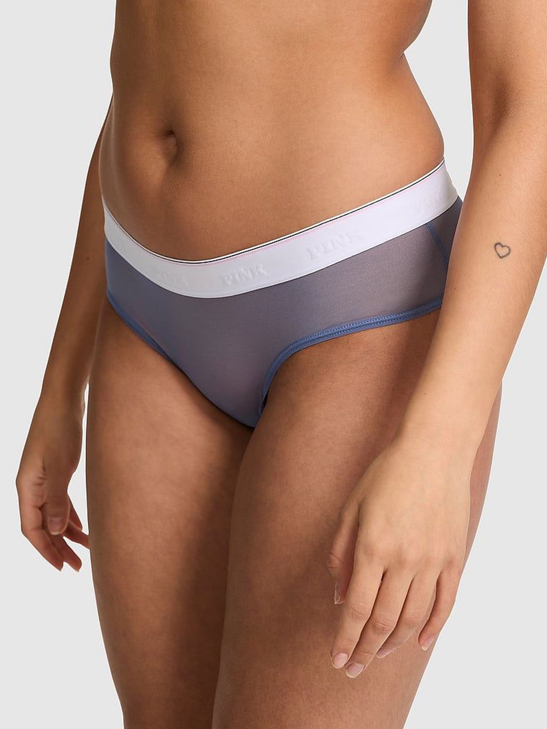 Dusty Iris Blue Hipster Cotton Logo Mesh Boyshort Knickers (F22410) | €10.50