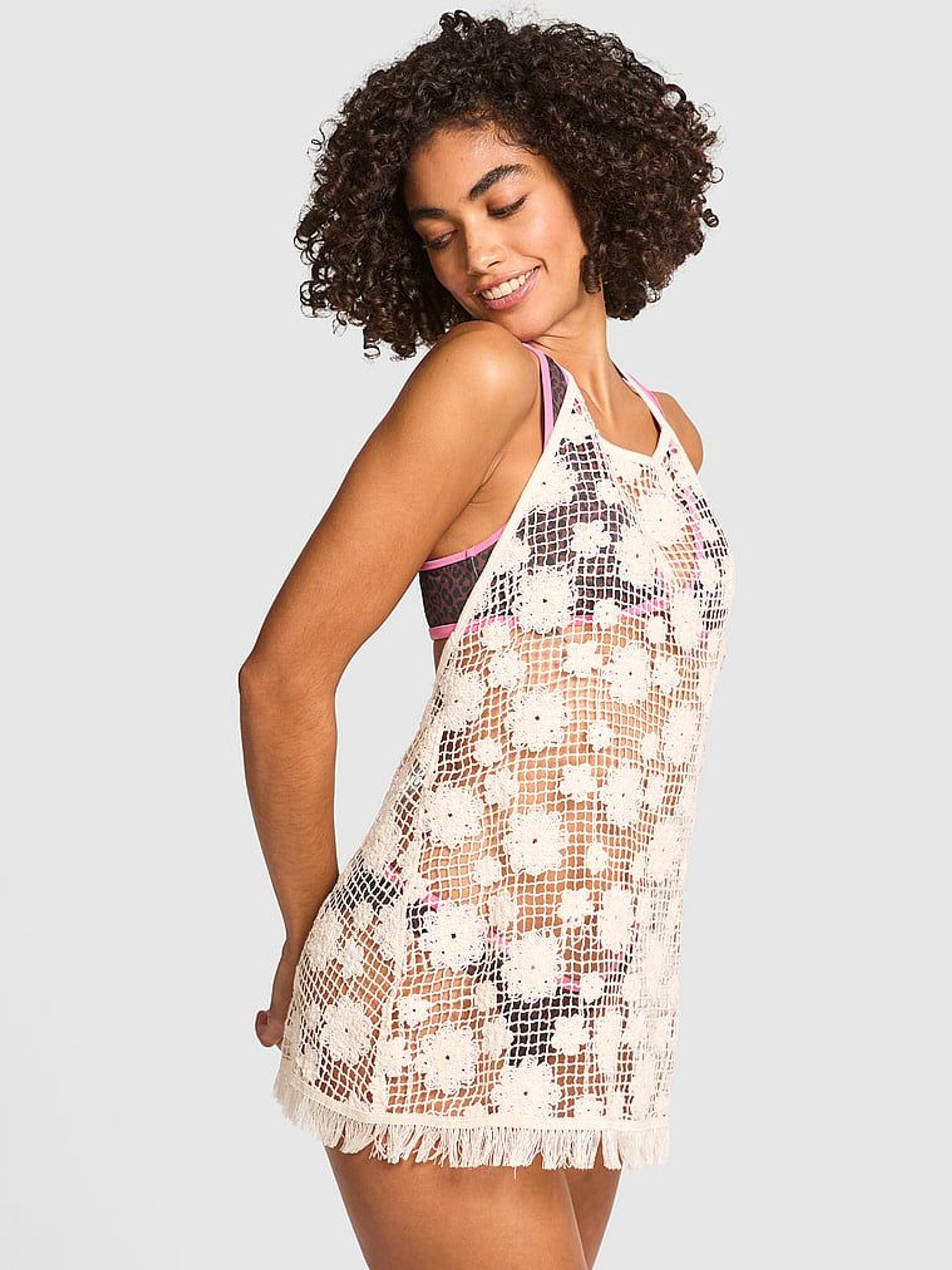 White Shell Halter Neck Coverup Dress (F22411) | €63