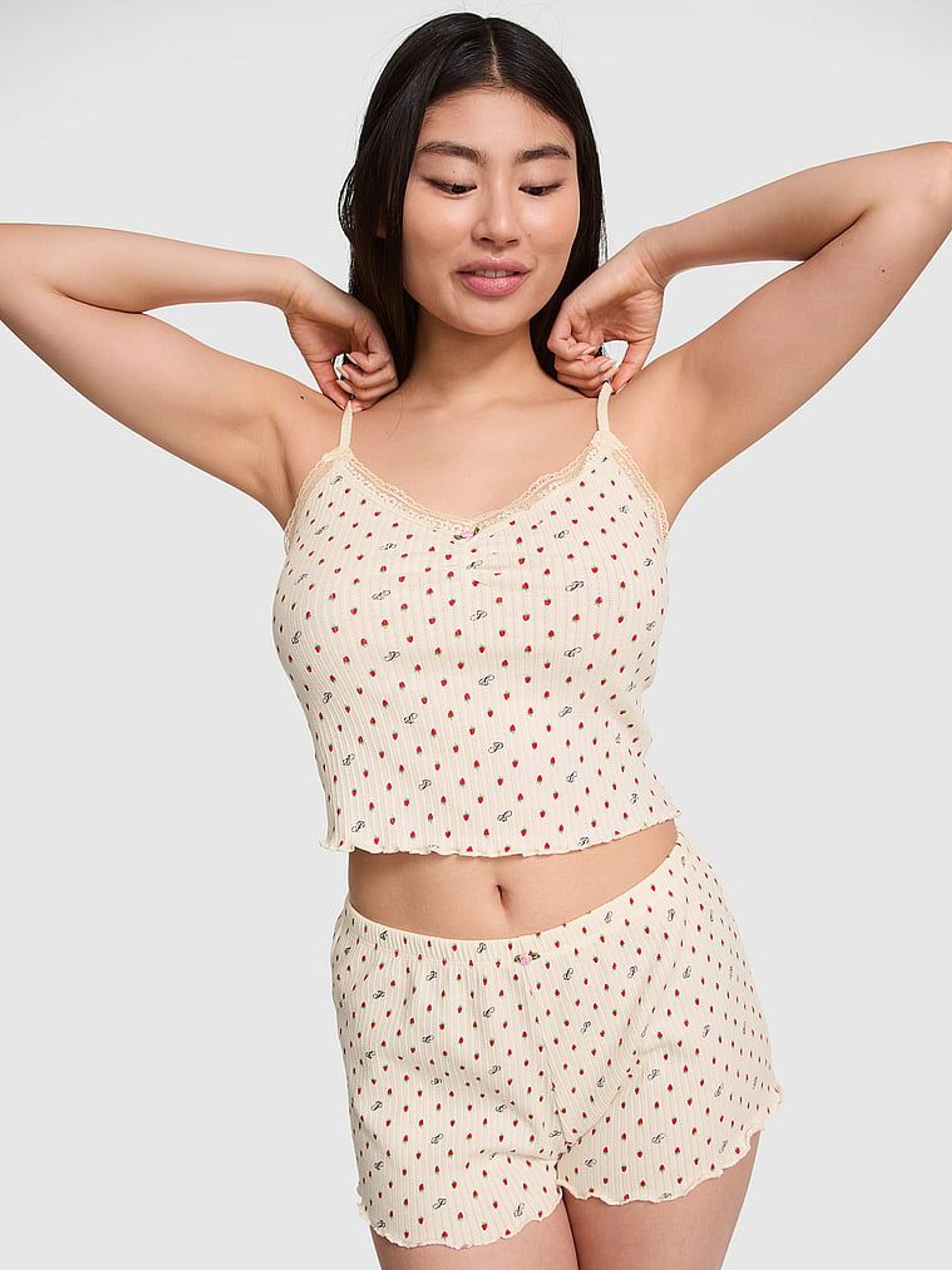 White Shell Strawberries Pointelle PJ Cami Top (F22417) | €22