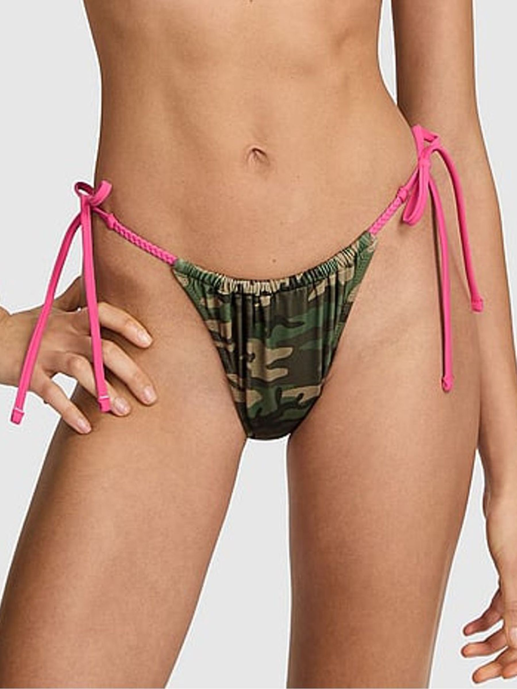Green Camo Tie Side Braided Bikini Bottoms (F22422) | €30