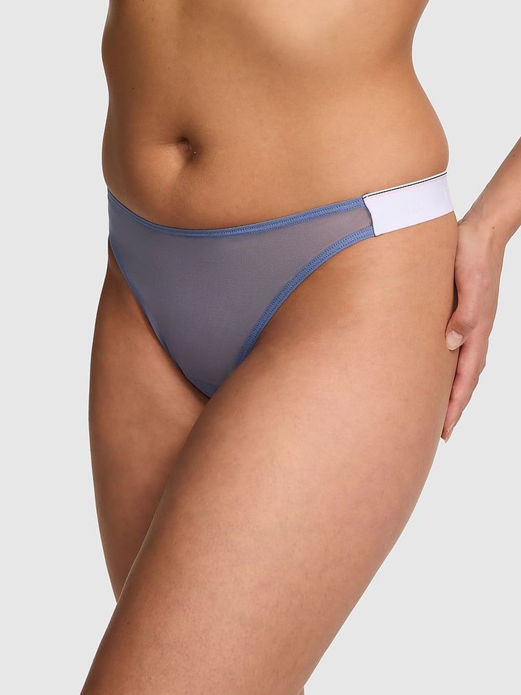 Dusty Iris Blue Thong Logo Mesh Knickers (F22437) | €10.50