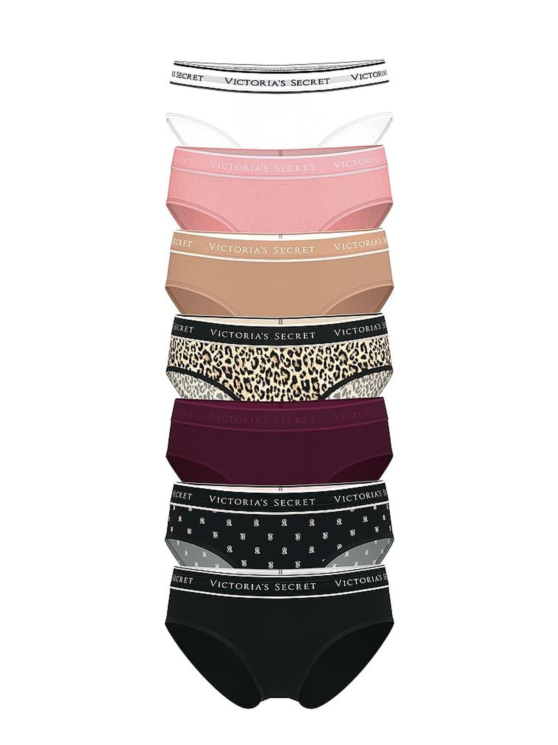 White/Pink/Nude/Leopard/Black Hipster 7 Pack Logo Knickers (F22464) | €40